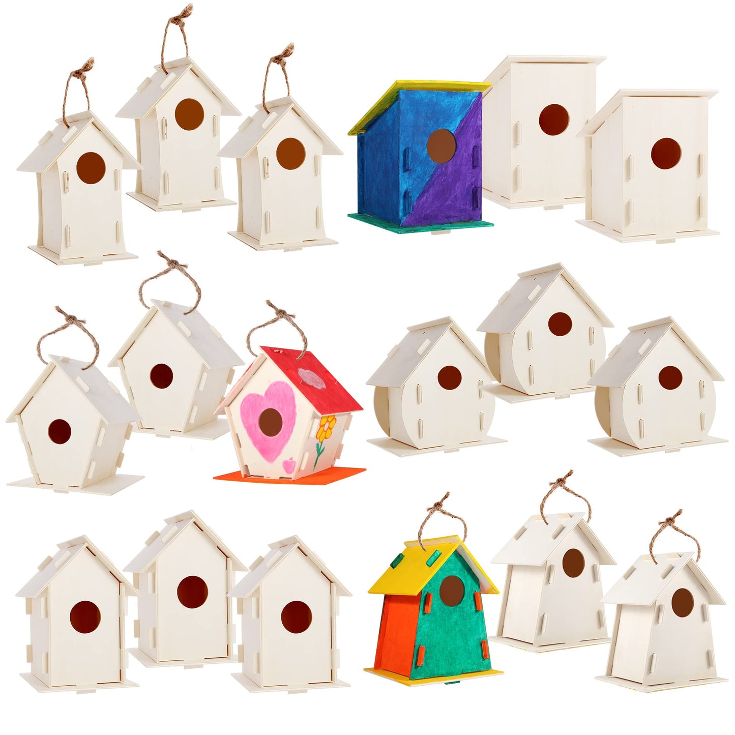 ILHSTY 18 Pack Large Paintable DIY Wooden Bird Houses Kits for Kids, Kids Crafts Wood Houses for Crafts Class Parties Birthday, DIY Crafts and Art Birdhouse Kits for Children to Build and Design（18）