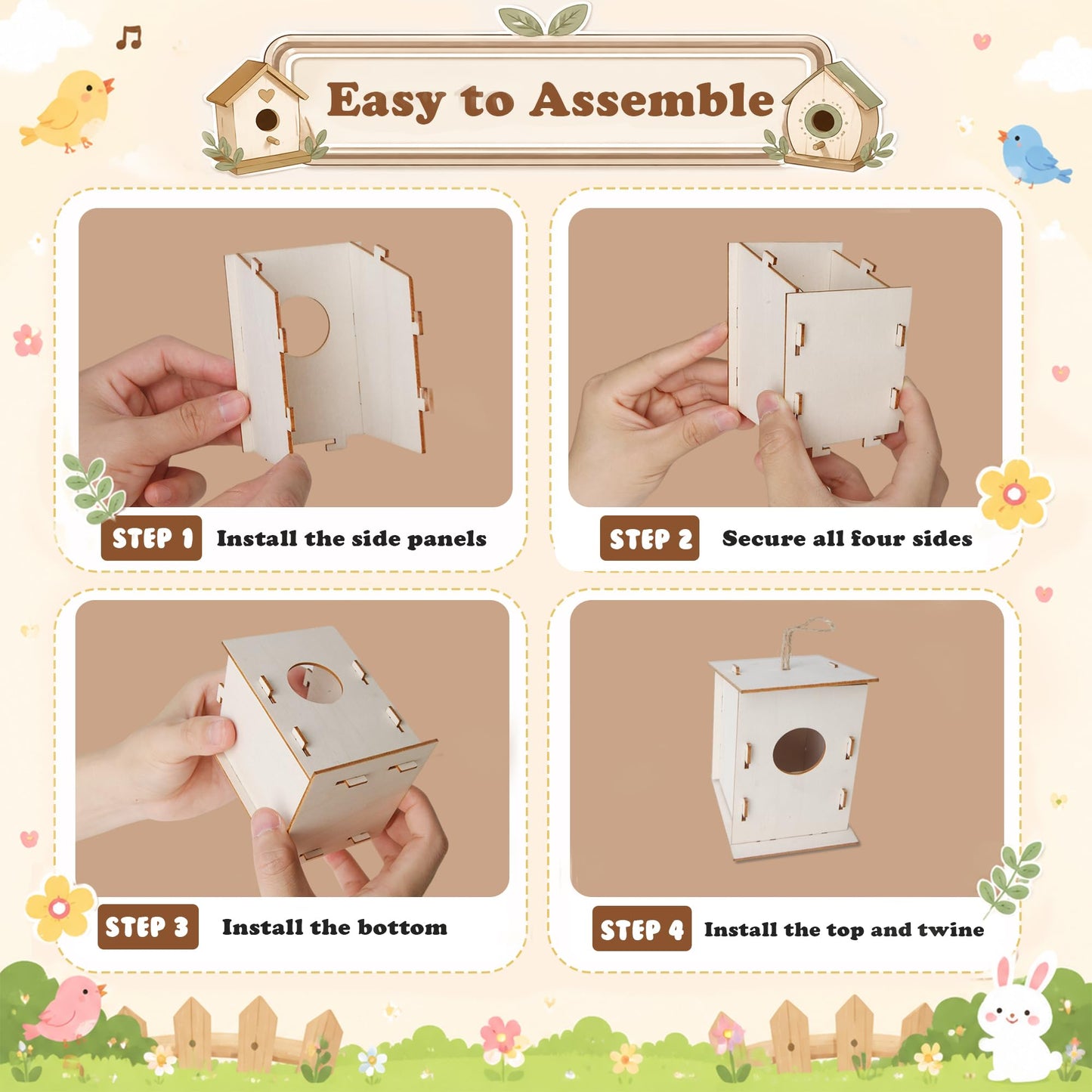 BlockPro 24 Pack Bird House Kits for Kids with Paint & Brushes, DIY Wooden Birdhouse Painting Set, Spring Summer Arts Projects, Educational Craft Gift for Birthday, Party, Parent-Child Activities