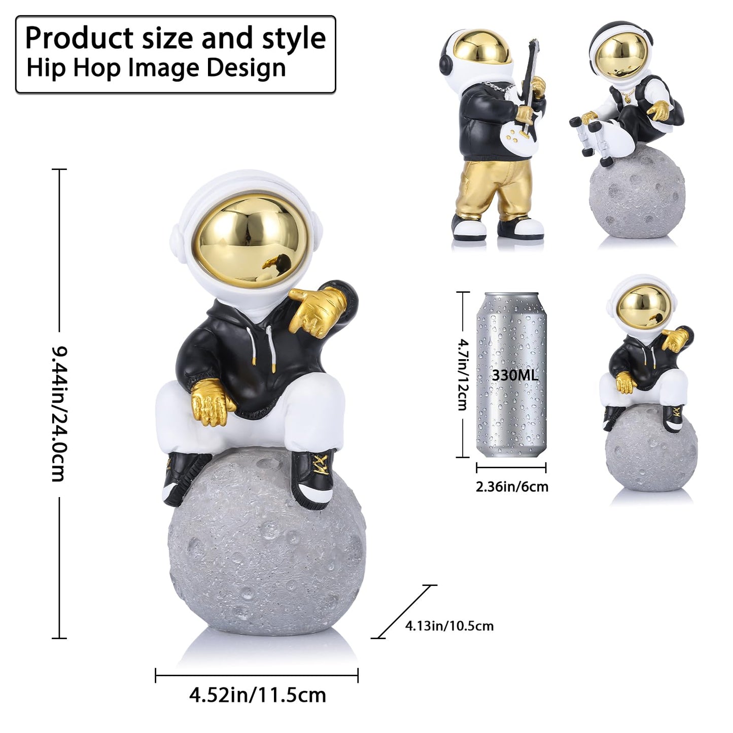 LCCCK Astronaut Figurine Spaceman Sculpture Black Gold Astronaut Statue Child Gifts Ornament Room Decor for Men,Home and Crafts Desktop Accessories Tabletop Decoration, Living Room, Office, Bookshelf