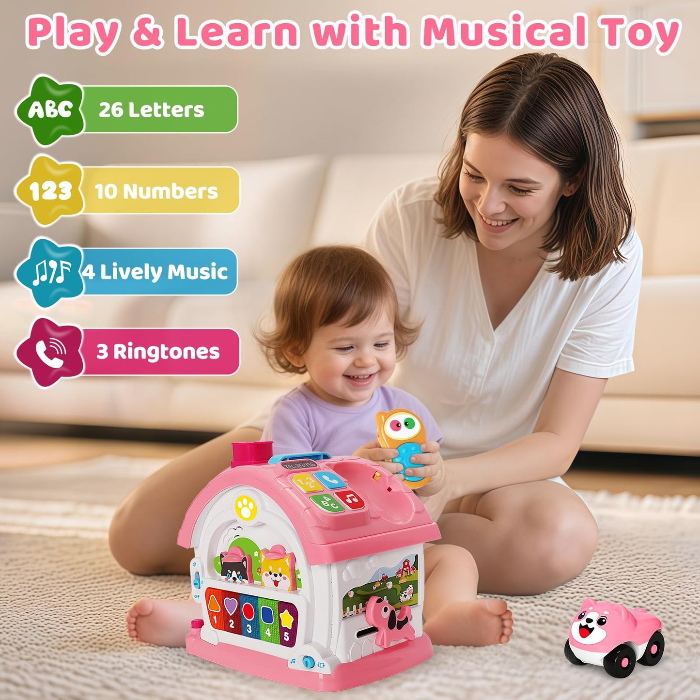 Montessori Toys for 1 Year Old Girls Gifts, Interactive Baby Musical Toy, 10-in-1 Musical Learning House 12-18 Months, First 1st Birthday Girl Gifts, for Toddler Age 1,2,3 Year Old Girl