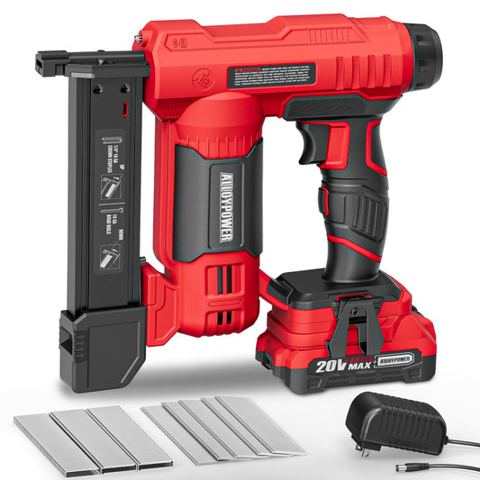 ALLOYPOWER 2 in 1 Cordless Brad Nailer/Electric Stapler with 2.0Ah Battery and Charger,1000pcs Nails and 500pcs Staples Included for Home Improvement & Woodworking