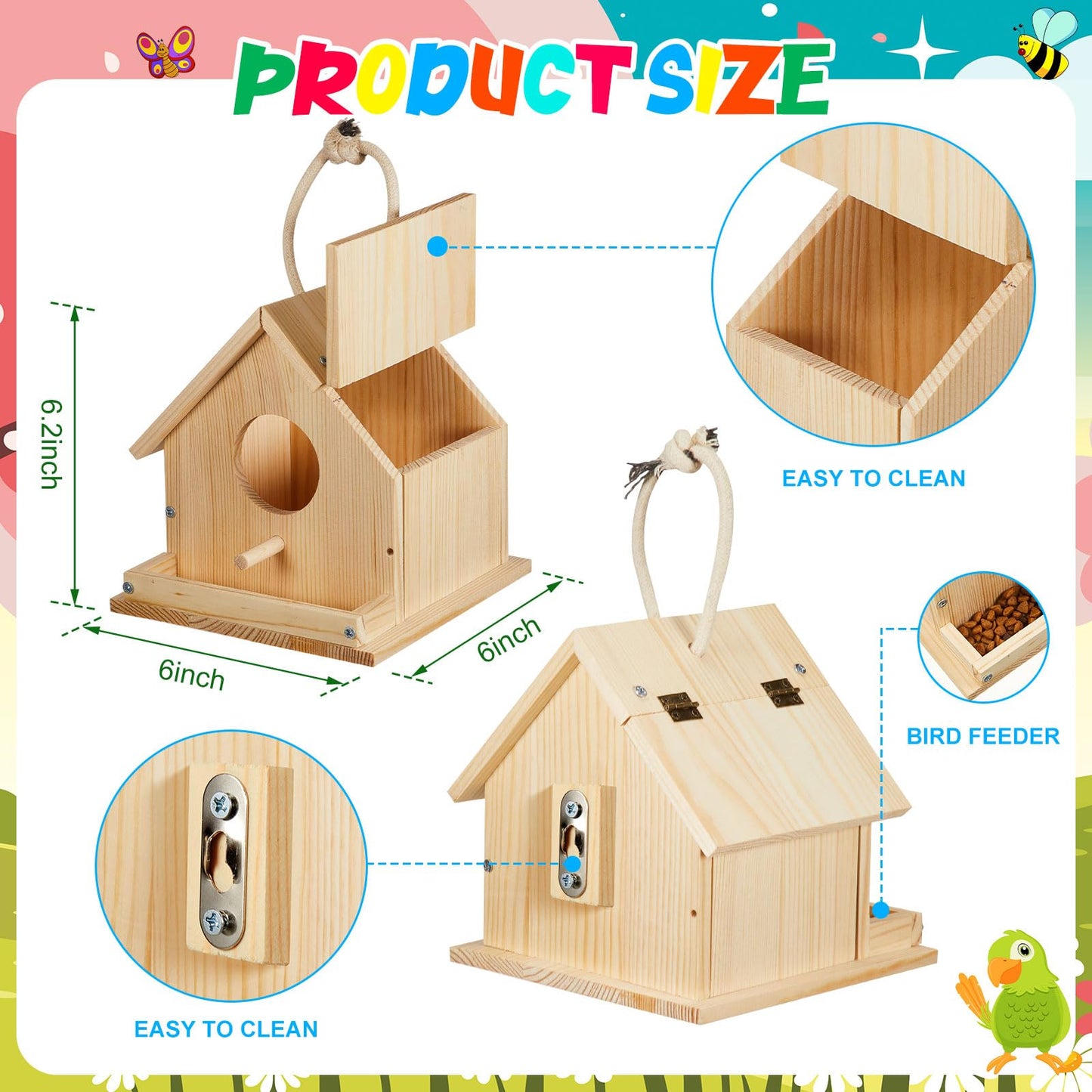 Liliful Wooden DIY Birdhouse Kit for Adults Unfinished Wooden Bird Houses with Paints and Paintbrushes Spring Summer Arts and Craft Gifts Kit for Boy or Girl Classroom Birthday Activity(4 Set)