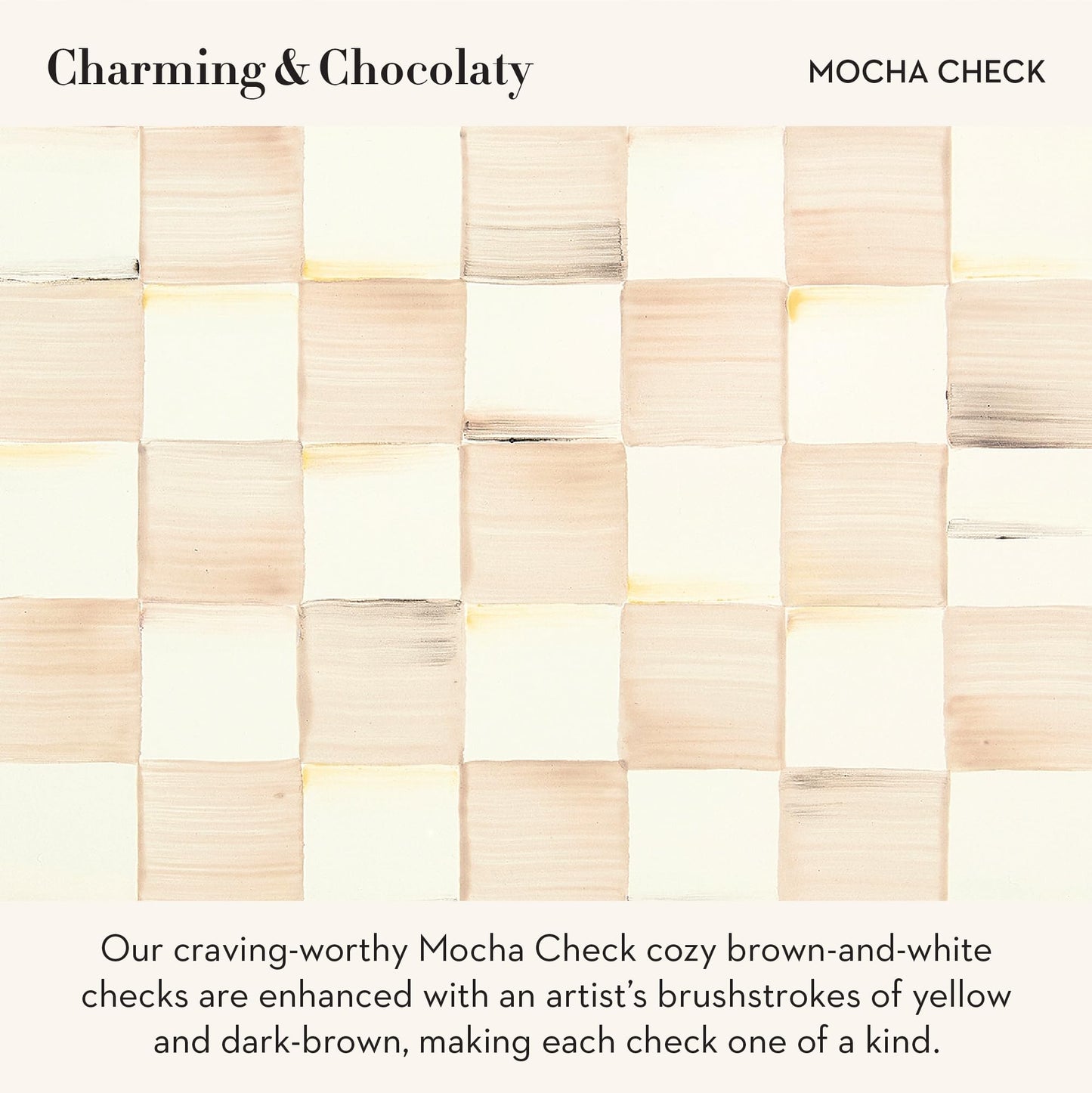 MACKENZIE-CHILDS Set of 4 Enamel Napkin Rings, Napkin-Holder Ring Set for Cloth Napkins, Brown-and-White Mocha Check