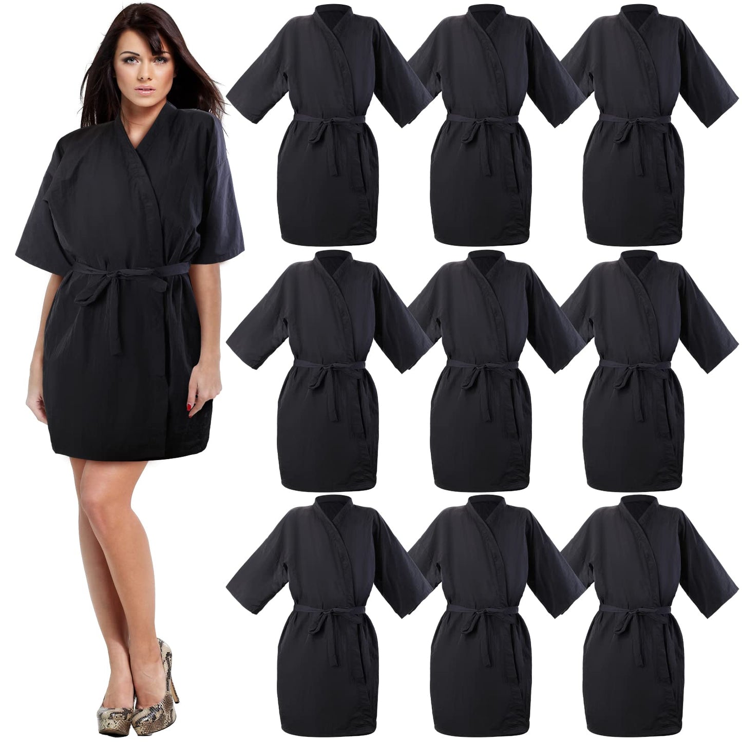 Pasimy 10 Pieces Salon Client Gown Hair Salon Smocks Capes Haircut Cape Salon Robes for Clients Barber Apron Cover for Stylist Women Clients, 40 Inches Long (Black,No Pockets)