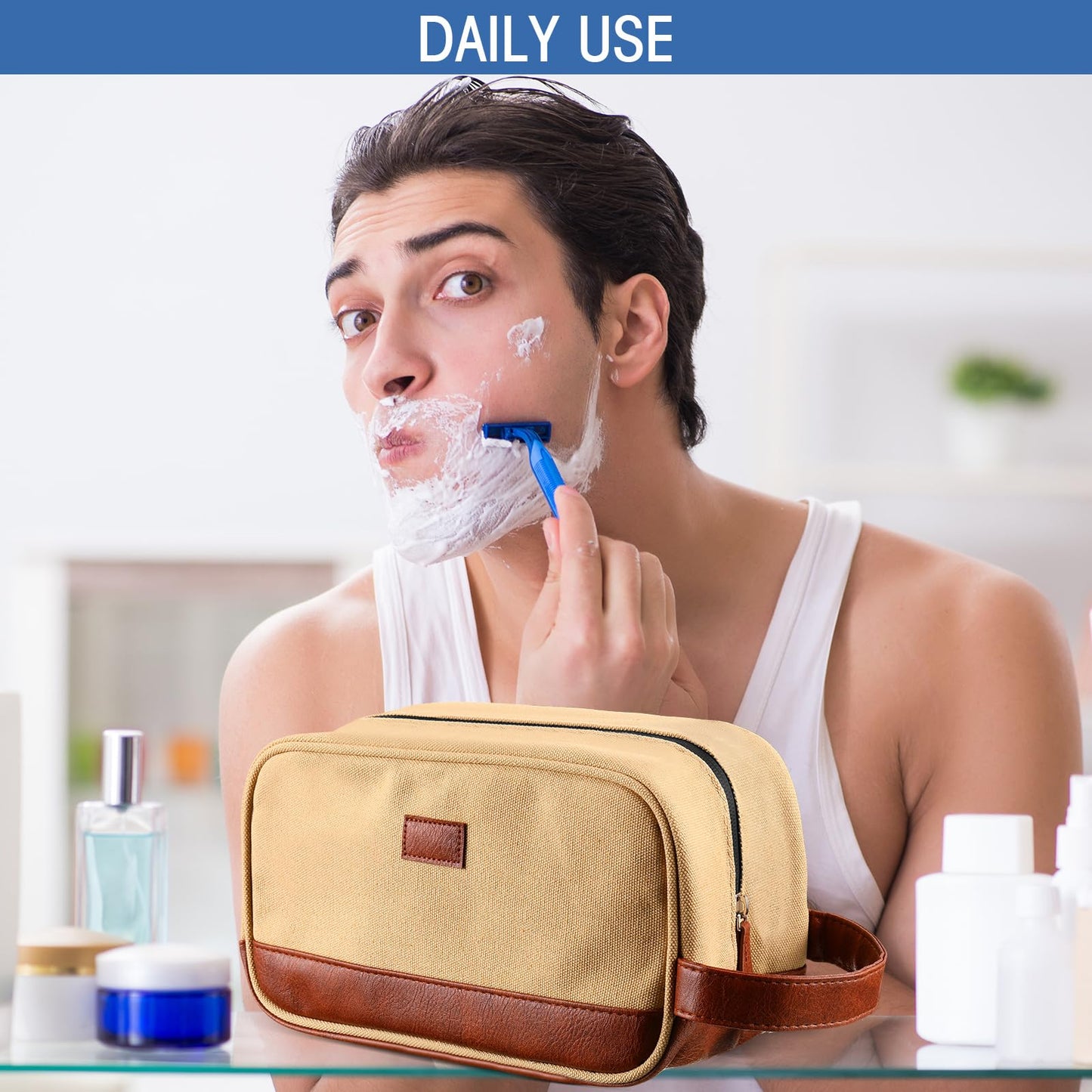 Paterr 6 Pcs Men's Toiletry Bags for Traveling Men's Shaving Bag for Toiletries Wedding Groomsmen Gifts Canvas and Leather Bathroom Bag for Men Gifts for Christmas Wedding Party Favors