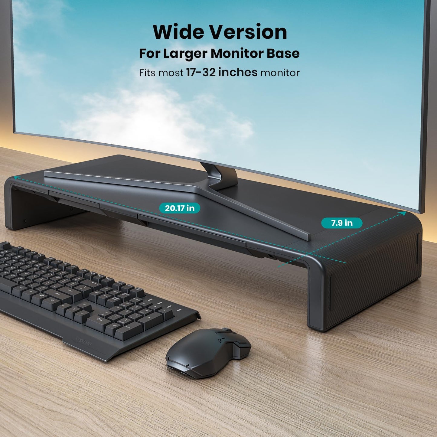 Monitor Stand Riser, Klearlook Foldable Computer Monitor Riser,Height Adjustable Computer Stand, Desk Shelf Riser with Storage Drawer & Tablet Phone Stand for Computer, Desktop, Laptop (Black)
