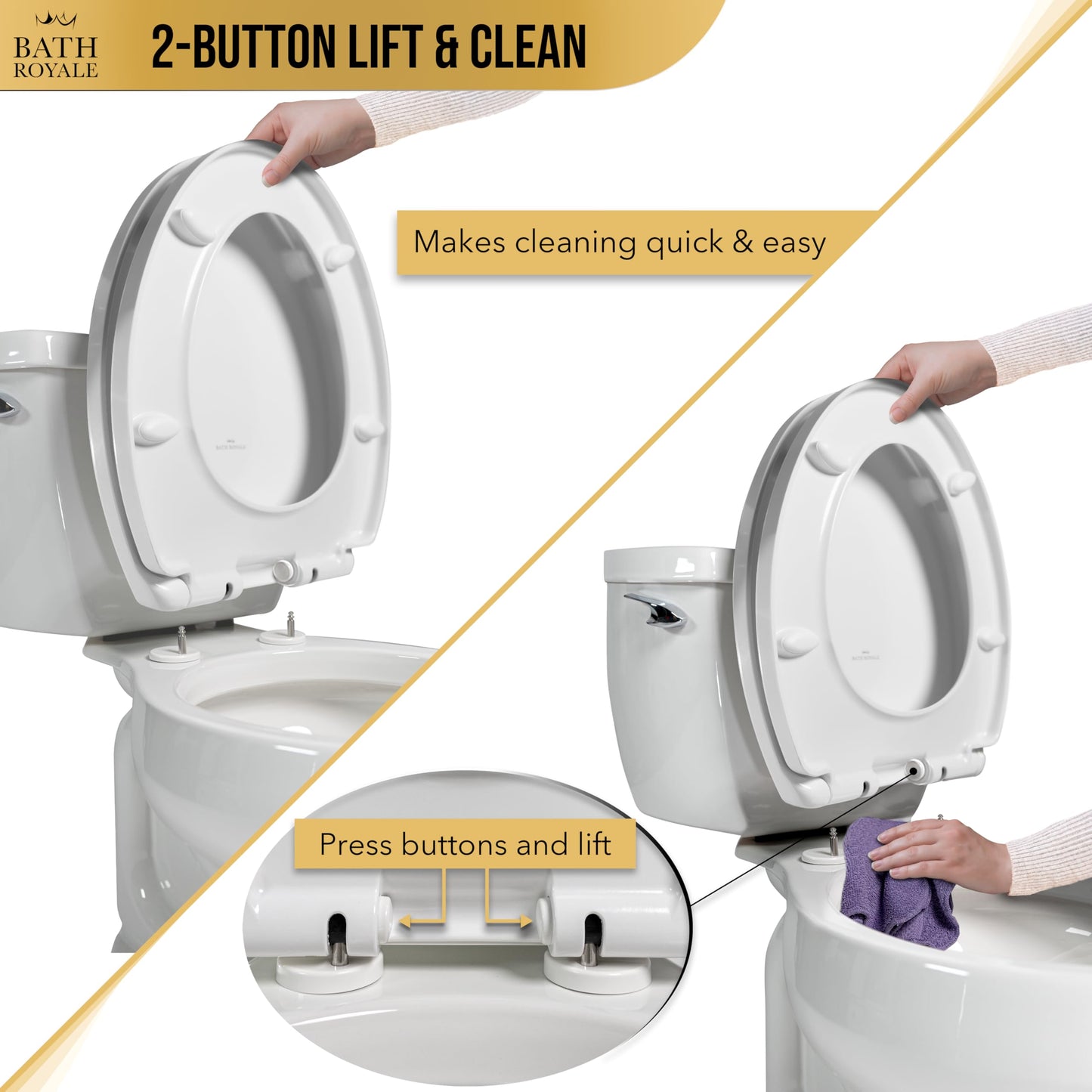 Bath Royale Heavy Duty & Soft Close Toilet Seat Elongated BR237-00 Scratch Resistant, Fits All Toilet Brands, MasterSuite Series