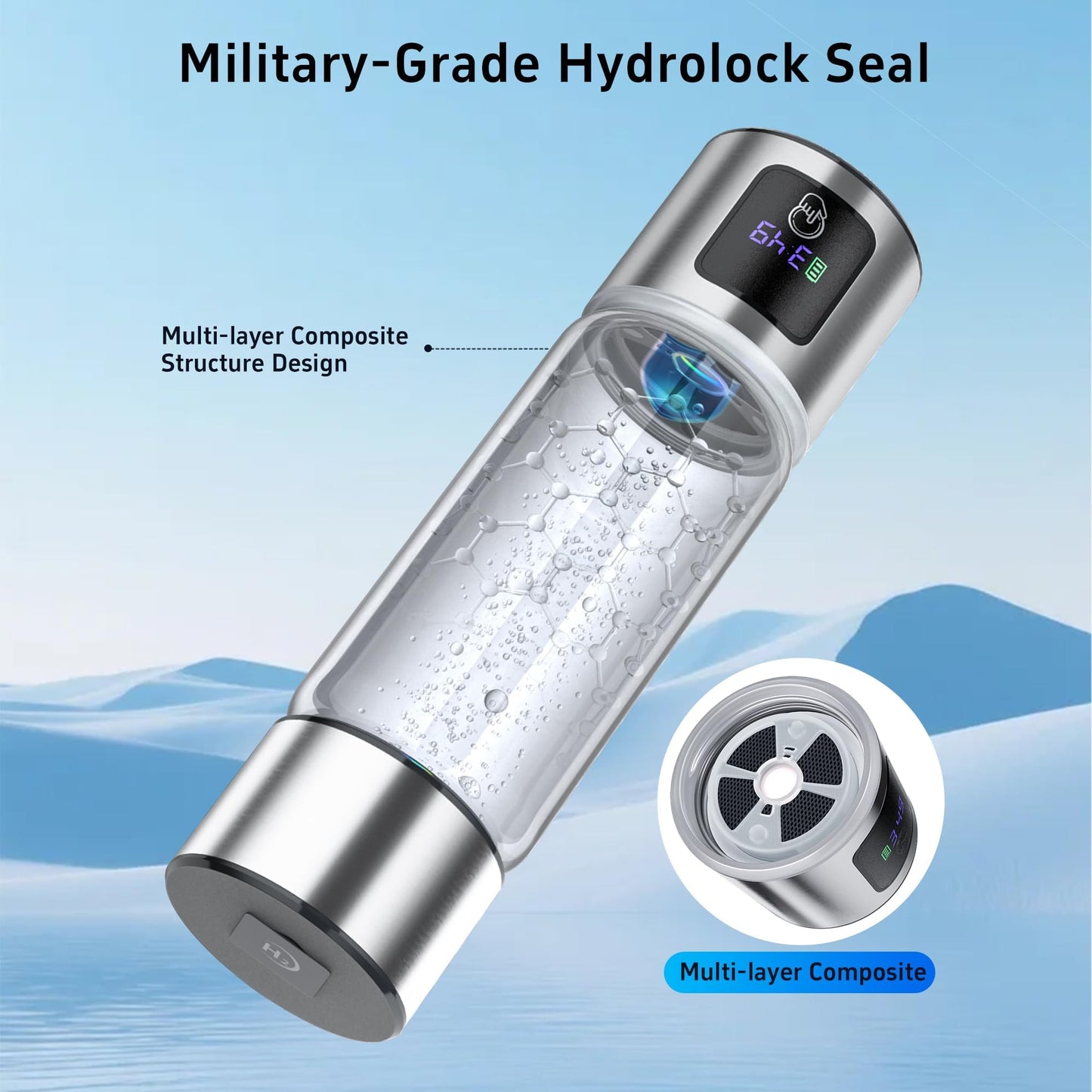 Juxujoin Upgrade 3-in-1 Hydrogen Water Bottle with Display - Industry TOP - 24-Hour Hydrogen Lock | 0 Chlorine & 0 Ozone | 100% Leak-Proof Seal, Hydrogen Water Bottle Generator with Hydrogen Straw