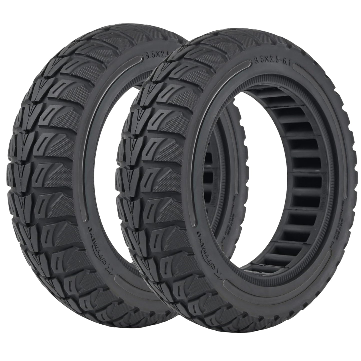 9.5x2.5-6.1 Off-Road Solid Tire Replacement for NIU KQi3 Pro/Max/Sport Scooter - Puncture-Free, Hassle-Free Maintenance - Anti-Skid, Shockproof 9.5 x 2.50 inch Tubeless Tire (Black 2Pcs)