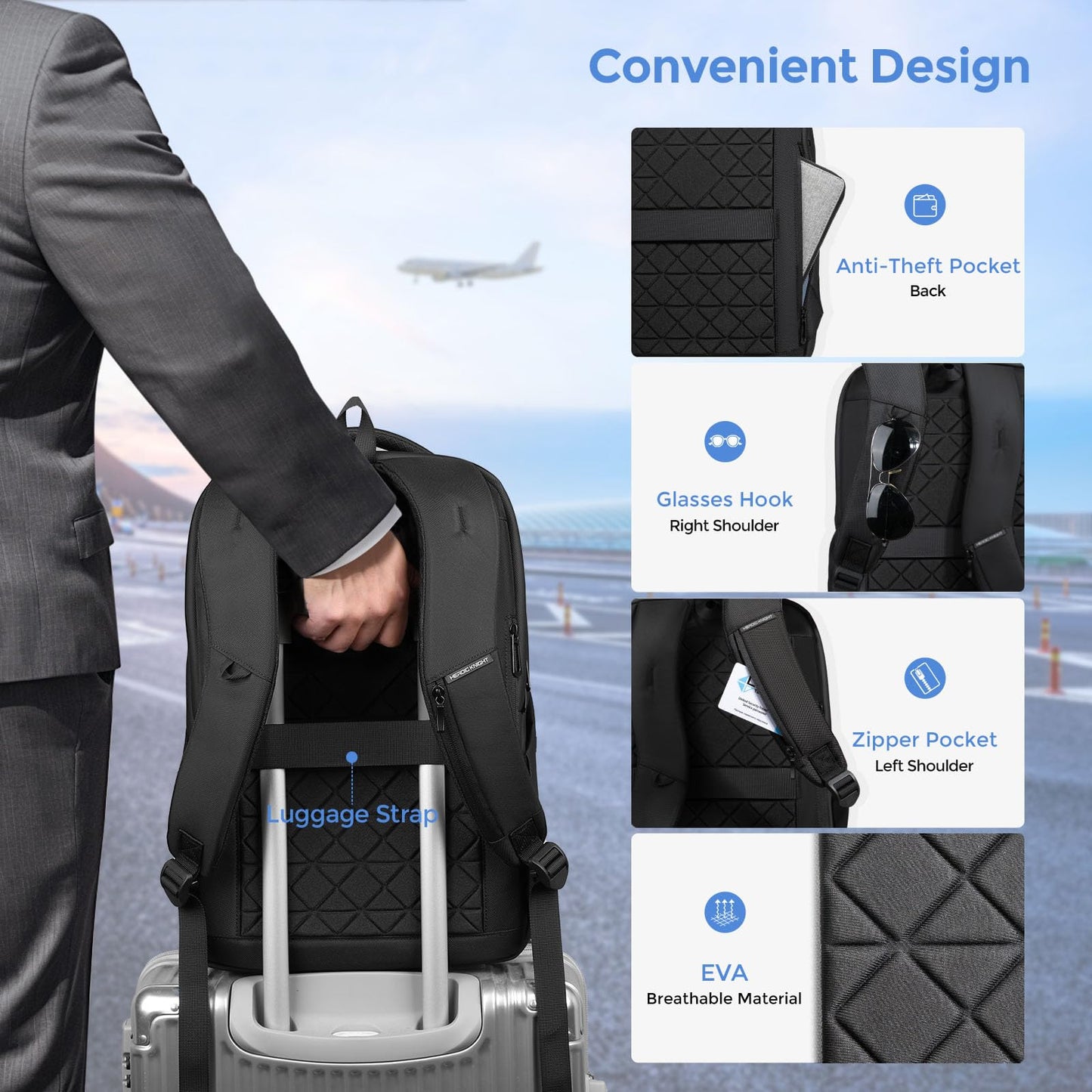 17.3 Inch Laptop Backpack for Men Women, 30L Travel Backpack Carry-On Flight Approved,Work Computer Backpack with USB A&C Port, Business Laptop Bag, Water-Resistant Anti-Theft Daypack - Black