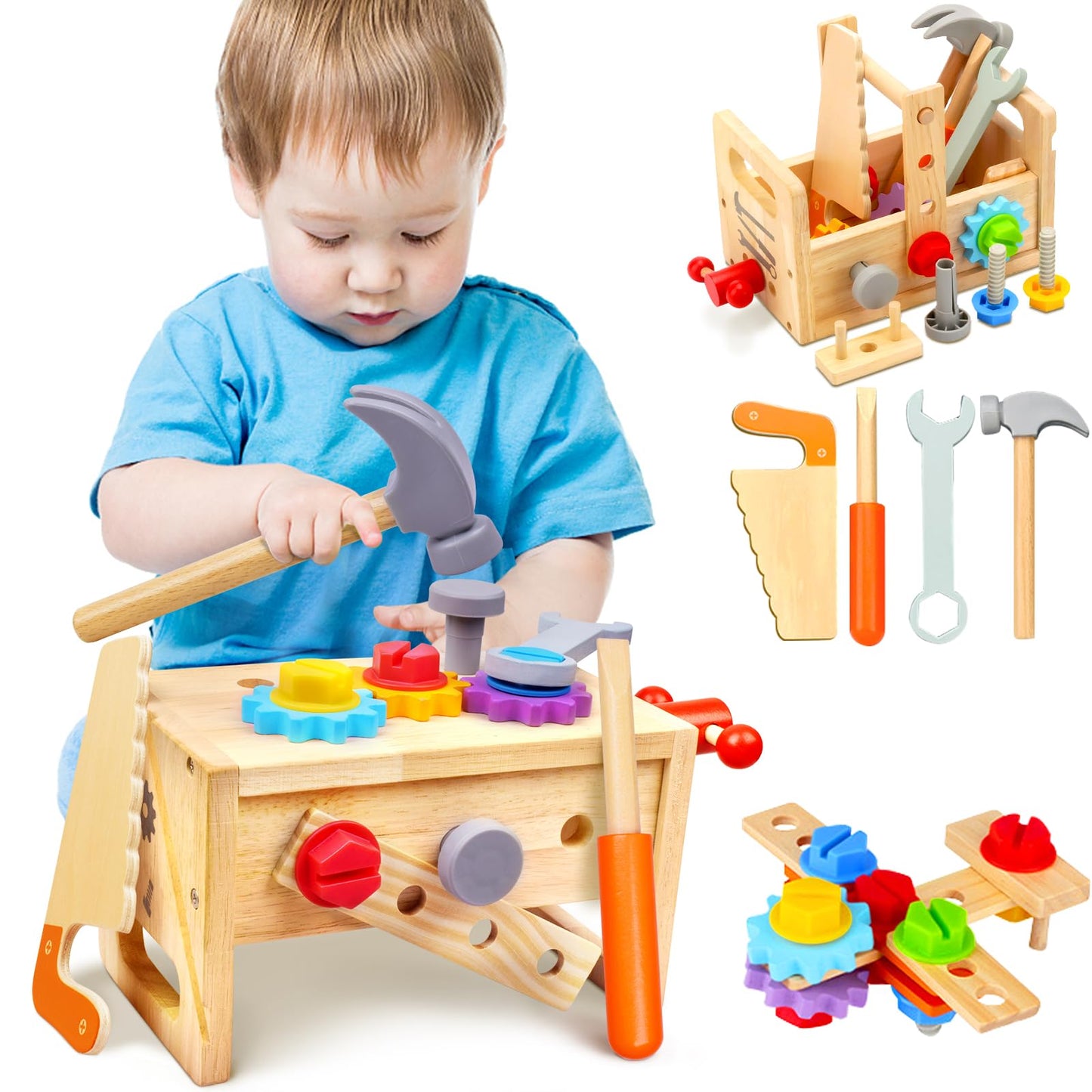 Mgtfbg - Kids Tool Set, 29 Pieces Wooden Tools for Toddlers with Box, Montessori STEM Educational Building Toy for 2 3 4 5 6 Year Old Boys Girls Boys Girls Boys Girls Kids Children Toys
