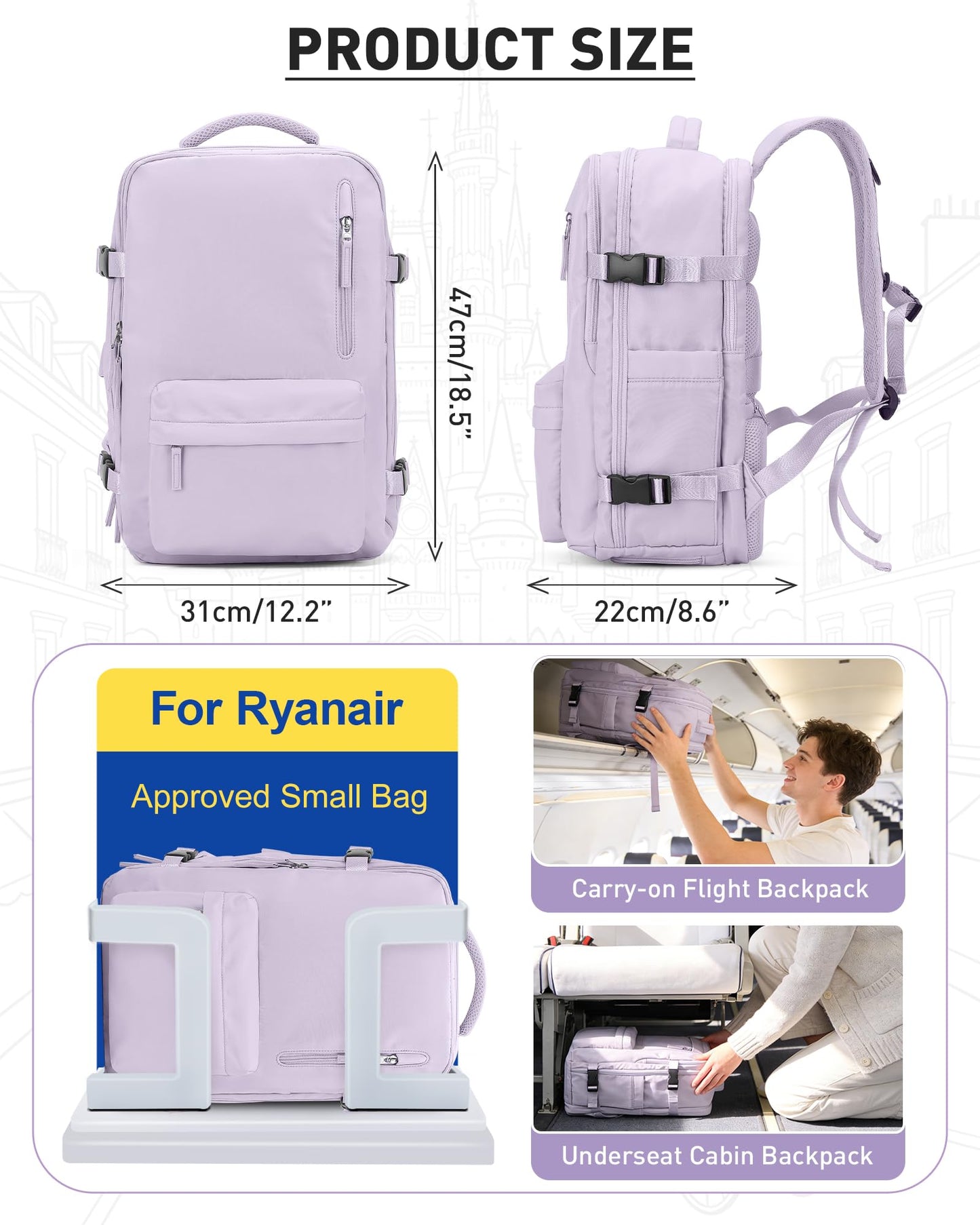 WONHOX Vacuum Seal Backpack for Travel with Air Pump Compression Daypack Personal Item Carry on Flight Approved Vacpack Laptop Space Saver Bags Storage with Vacuum System Travel Bag Women Men Purple
