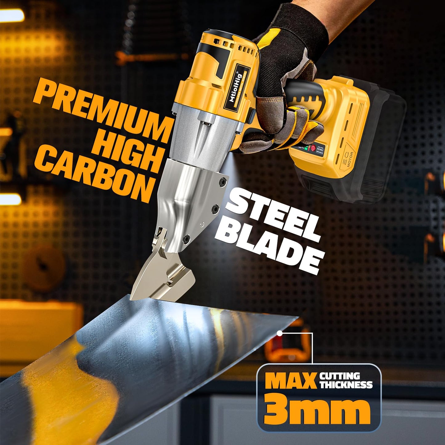 MtiolHig Cordless Sheet Metal Cutter: 221 Ft-Lbs Torque, 360 Pivoting Head, Cuts 18GA Material, Compatible with Dewalt 20V Battery