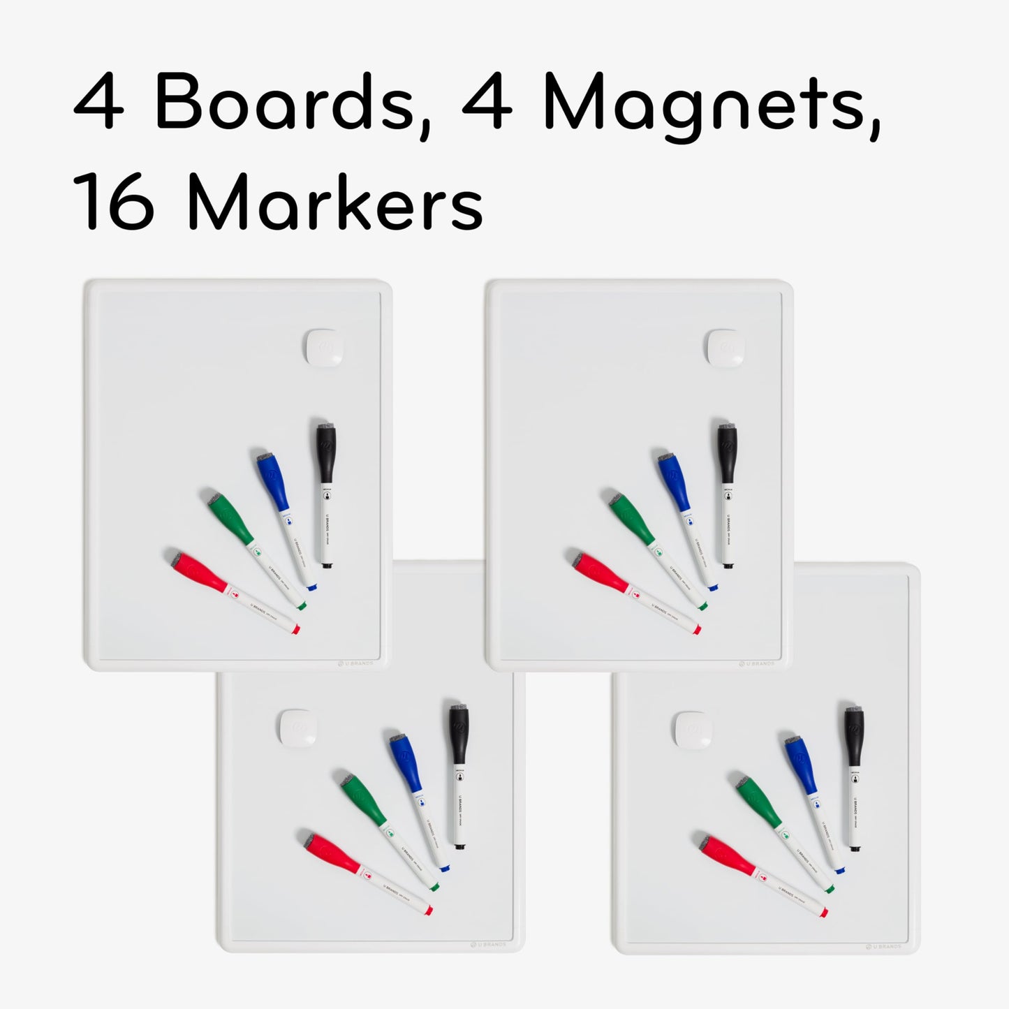 U Brands Contempo Magnetic Dry Erase Board Bundle, 11”x14”, White Modern Frame, Includes 4 Boards, 16 Markers and 4 Magnets