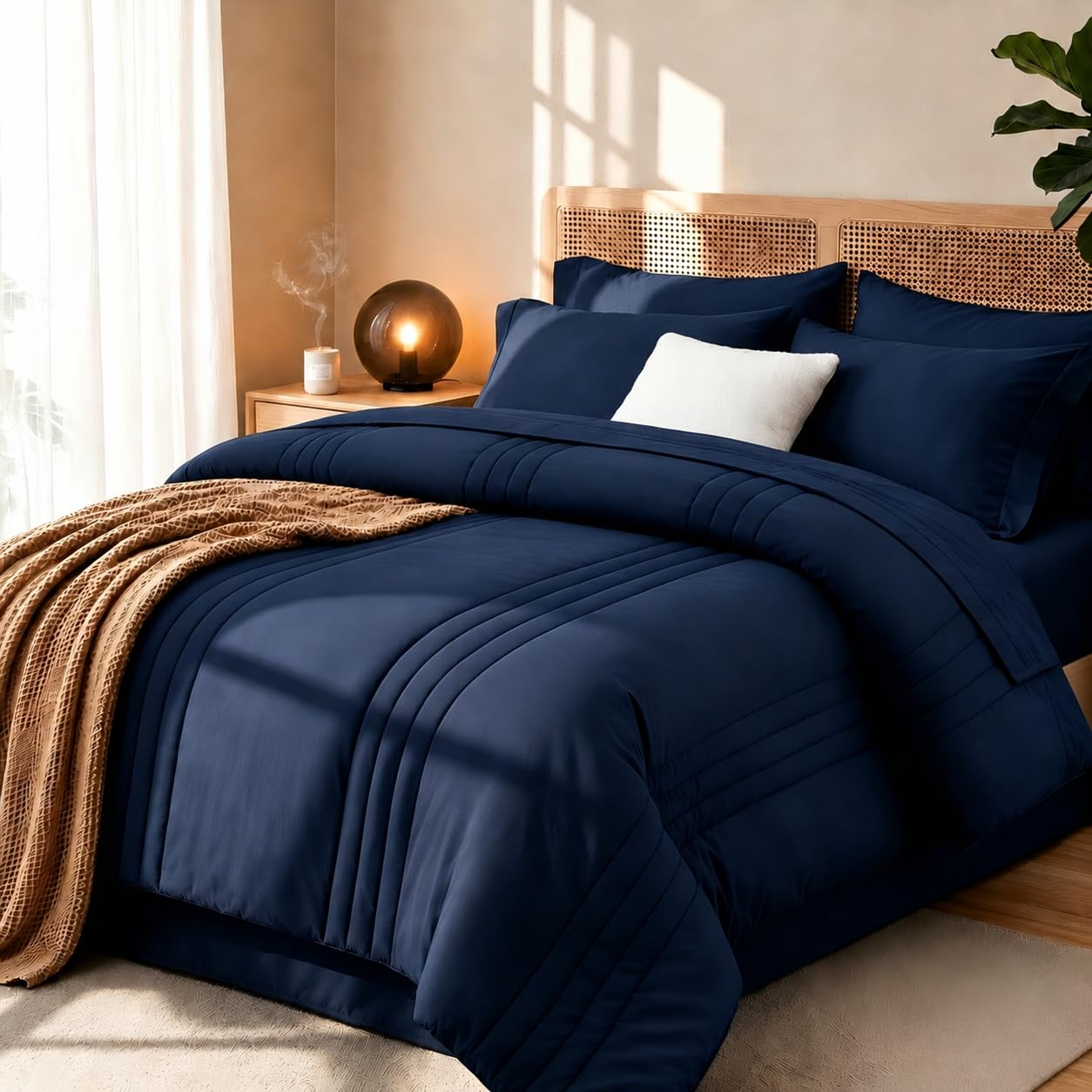 Velorose Queen Comforter Set Navy - Bed in a Bag Queen Size 7 Pieces, Soft Bedding Set for All Seasons, Premium Queen Comforter Set with Comforter, Sheets, Pillowcases & Shams