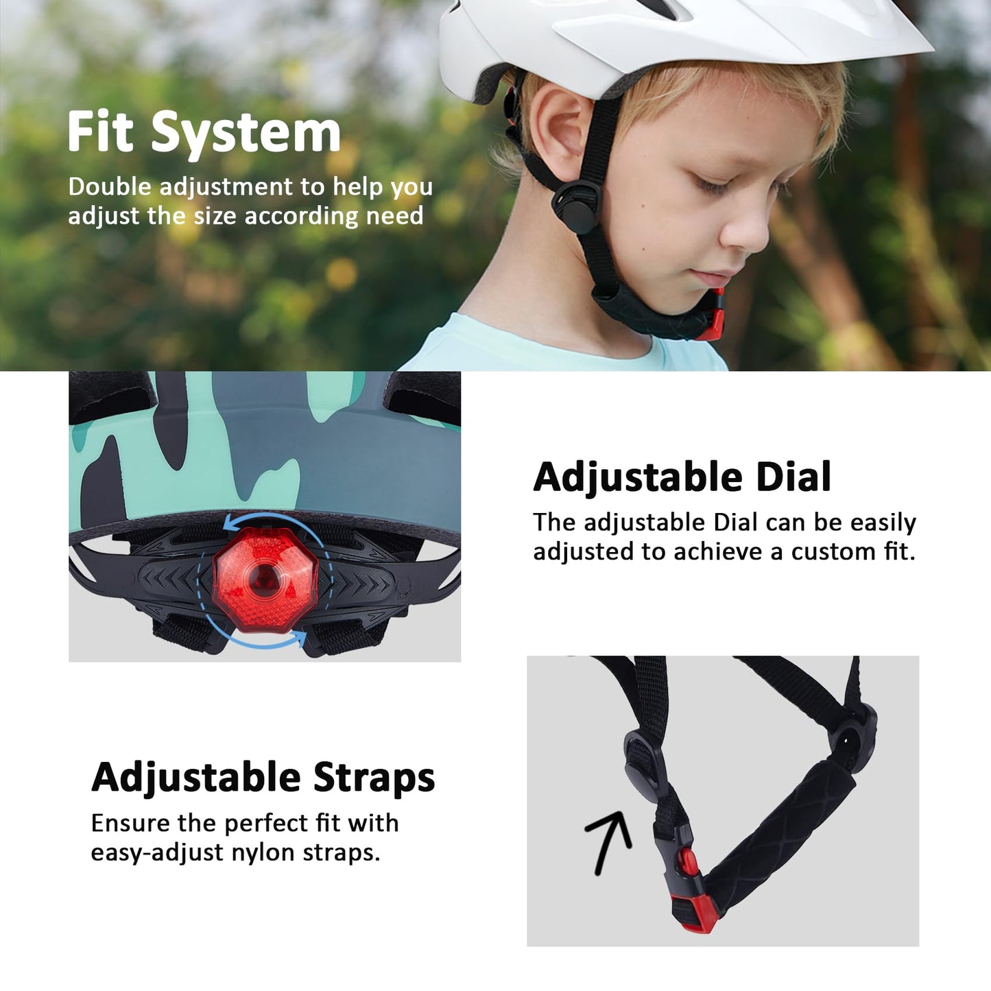 Bilaki Kids Bike Helmet, Youth Toddler Boys Girls Helmets, 2 Size Adjustable for Ages 2-3-5-8-14 Years, Child Helmet with Visor and LED Light, Lightweight Multi-Sport Bicycle Scooter Cycling Helmets