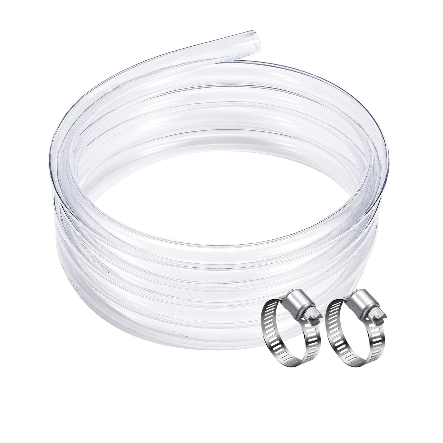 DAVCO 1/2" ID - 100 ft Clear Vinyl Tubing with 2 Stainless Clamps, Low Pressure Flexible PVC Tube, Heavy Duty UV Chemical Resistant Lightweight Plastic Vinyl Hose, BPA Free and Non Toxic
