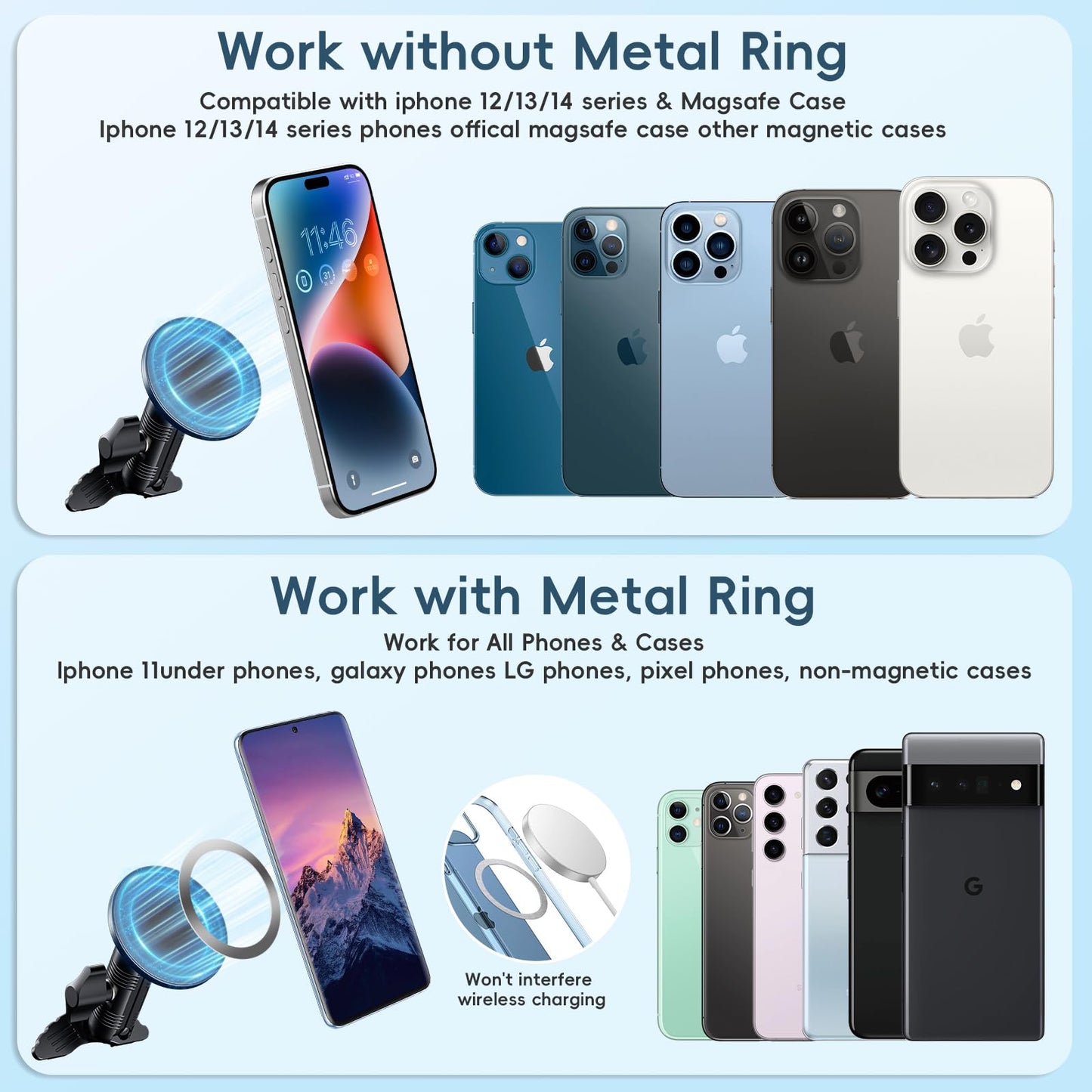 Upgraded Vent Magnetic Phone Mount for Jeep Wrangler JL 2018-2023,Gladiator JT 2020-2023 Air Vent Mounting Cell Phone Cradles 360° Rotation 20x Super Strong Magnet Phone Holder Fit for All Smartphone