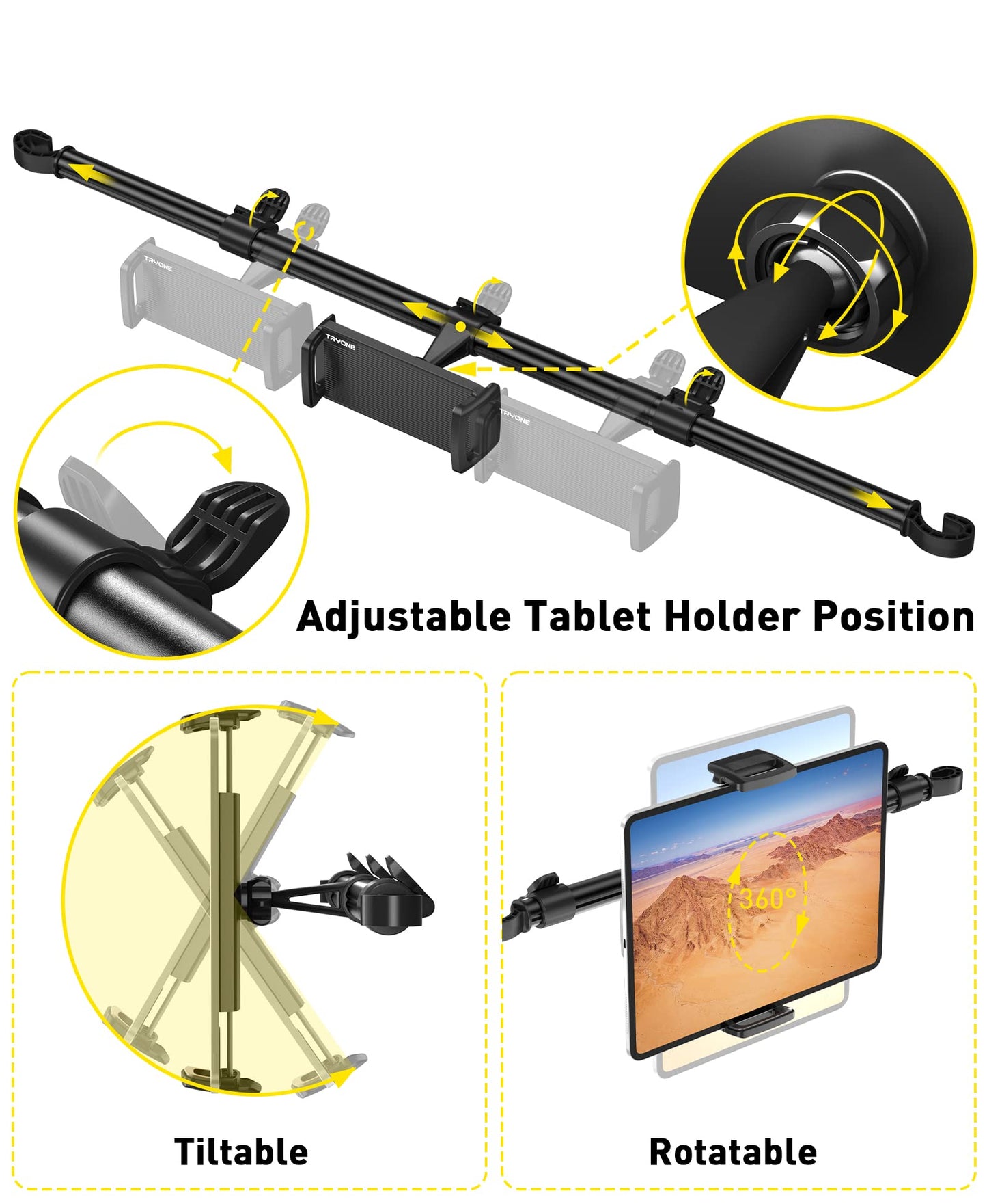 Car Tablet Holder Mount for iPad: Headrest Tablet Stand for Car Back Seat Compatible with iPad Pro Air Mini | Galaxy Tab | Kindle Fire HD | Switch OLED or Other 4.7-13" Devices