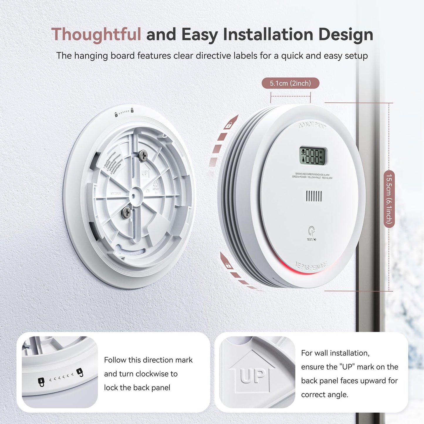 5 Packs Wi-Fi Smoke Detector Carbon Monoxide Detector Combo with App Notifications, Smart Smoke and Carbon Monoxide Detector with LCD Display & Replaceable Battery, Compatible with Tuya Smart