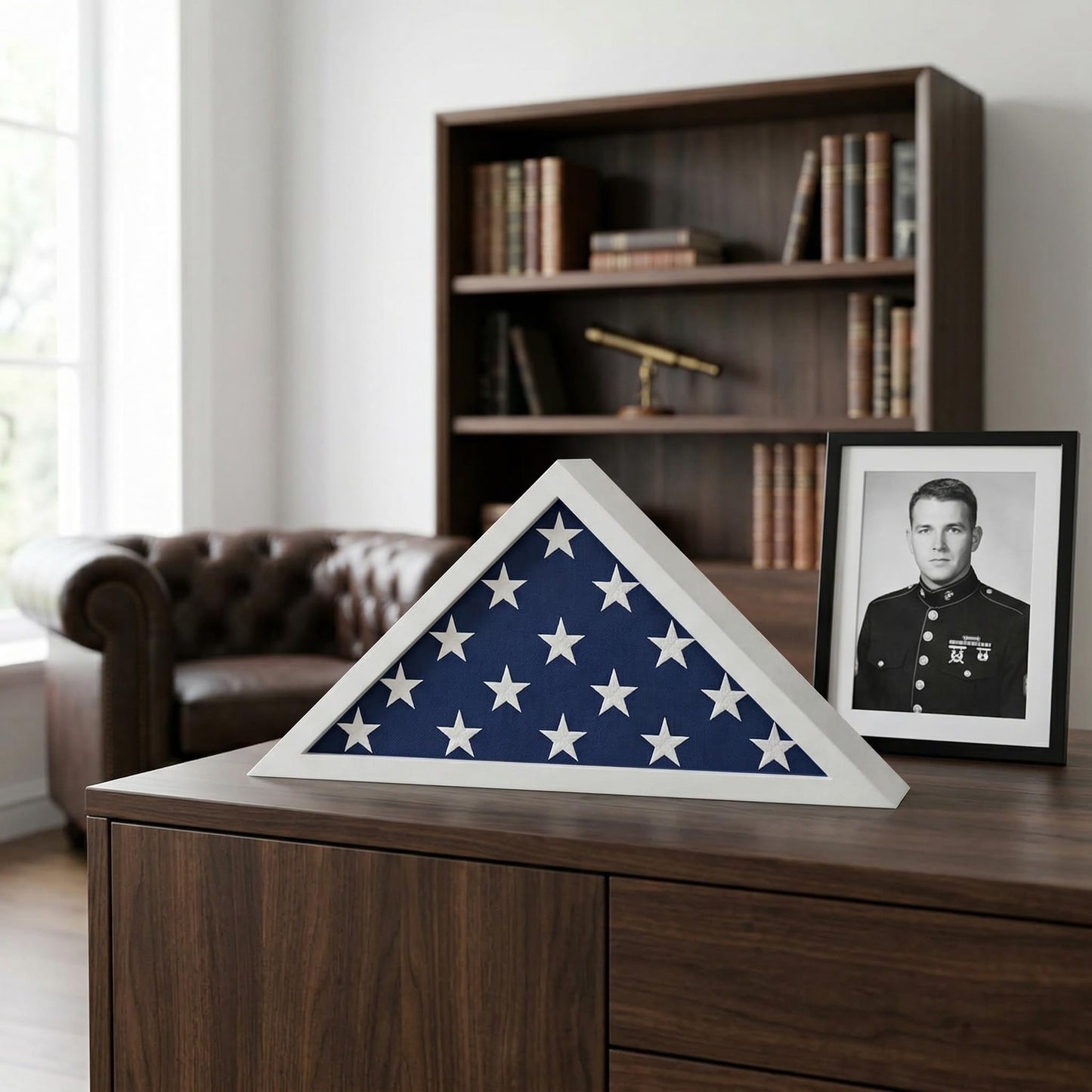 Americanflat Large Flag Display Case for Folded 5x9.5' Burial Flags - Engineered Wood Display Box for Wall or Tabletop - Silhouette Collection - White