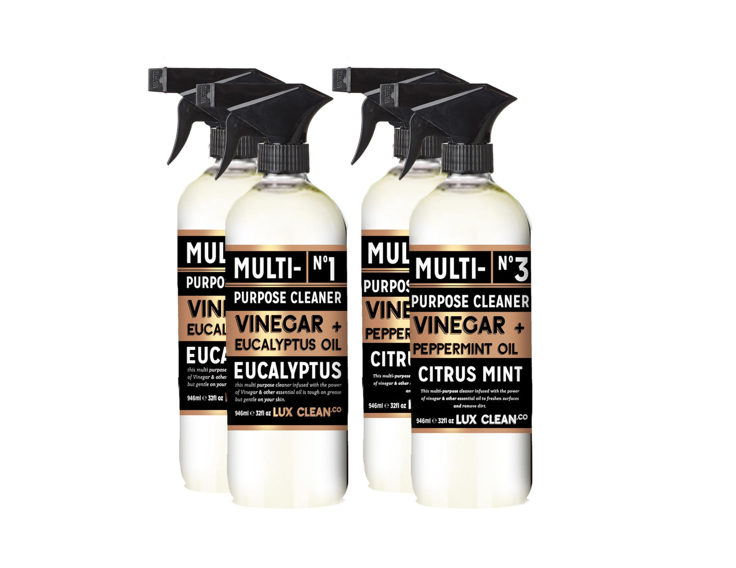 Lux Clean Multi-Purpose Cleaners, Vinegar with Eucalyptus and Peppermint | 32 Fl Oz Bottles, Pack of 4 | Home and Body Company