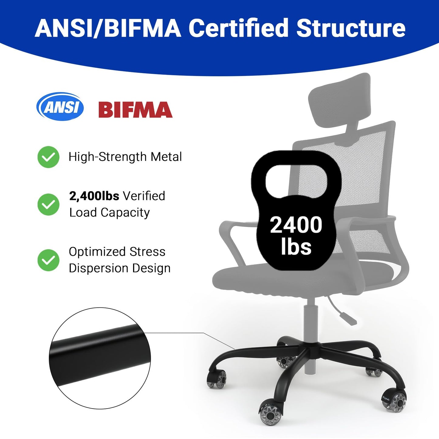 Rythalix 28" Heavy Duty Office Chair Base Replacement Parts for Most Office/Desk Chair - 2400 Lbs Capacity Matte Black Metal Chair Legs with Universal Casters Sockets