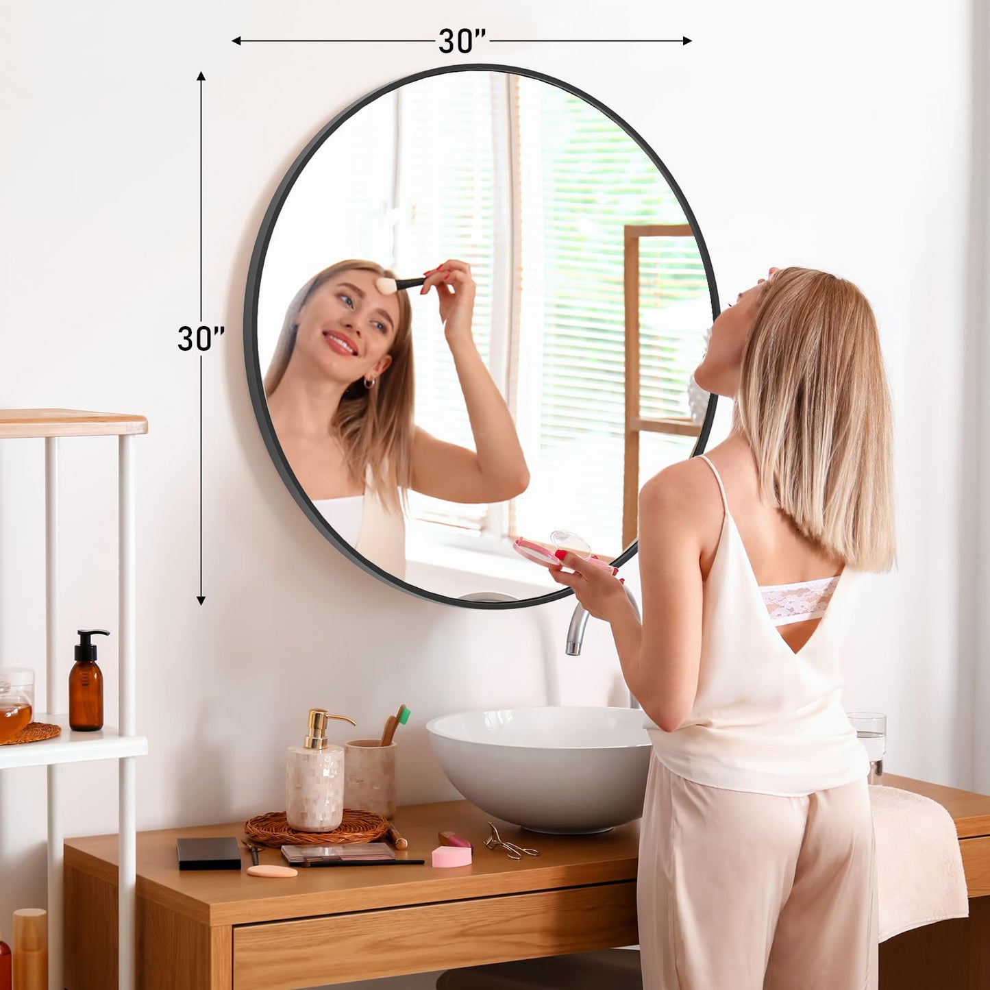 NEWBULIG Round Bathroom Mirror for Over Sink, 30 Inch Wall Mount Vanity Circle Mirror with Matte Metal Framed, Decor for Bathroom, Entryway, Bedroom, Black