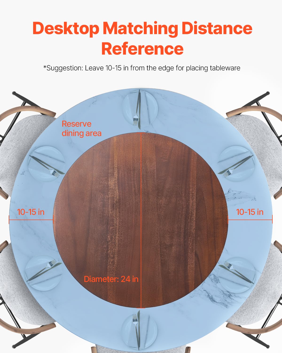 VEVOR 24 in Wood Lazy Susan Turntable, 360° Rotation Round Clear Tabletop Rotating Tray, Acacia Wood Dining Table Centerpiece, Smooth and Silent Spin, for Family Gatherings, Banquets and Weddings