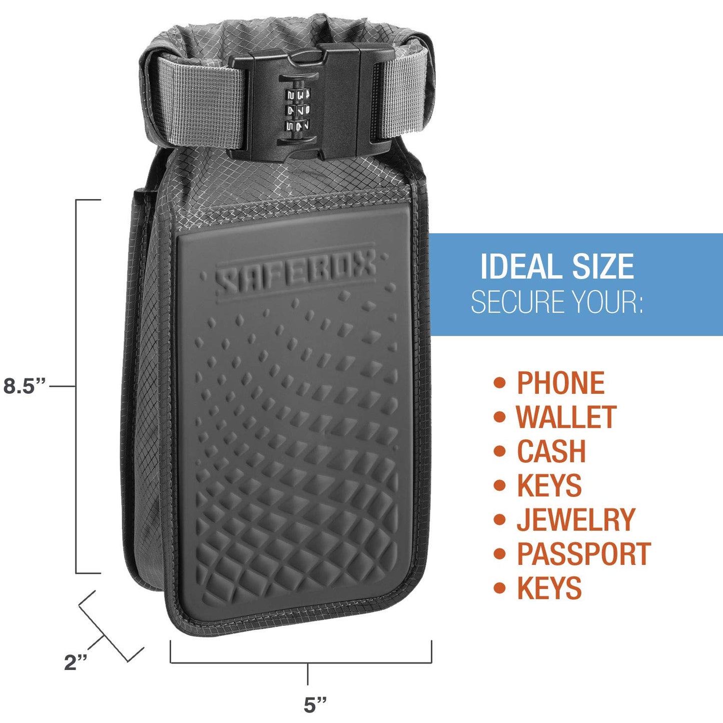 Lewis N. Clark Safebox Portable Safe with Anti Theft Combination Lock and Slash Resistant Material to Protect Wallet, iPhone and Valuables at the Beach, Pool, Camping + Hotel, Small