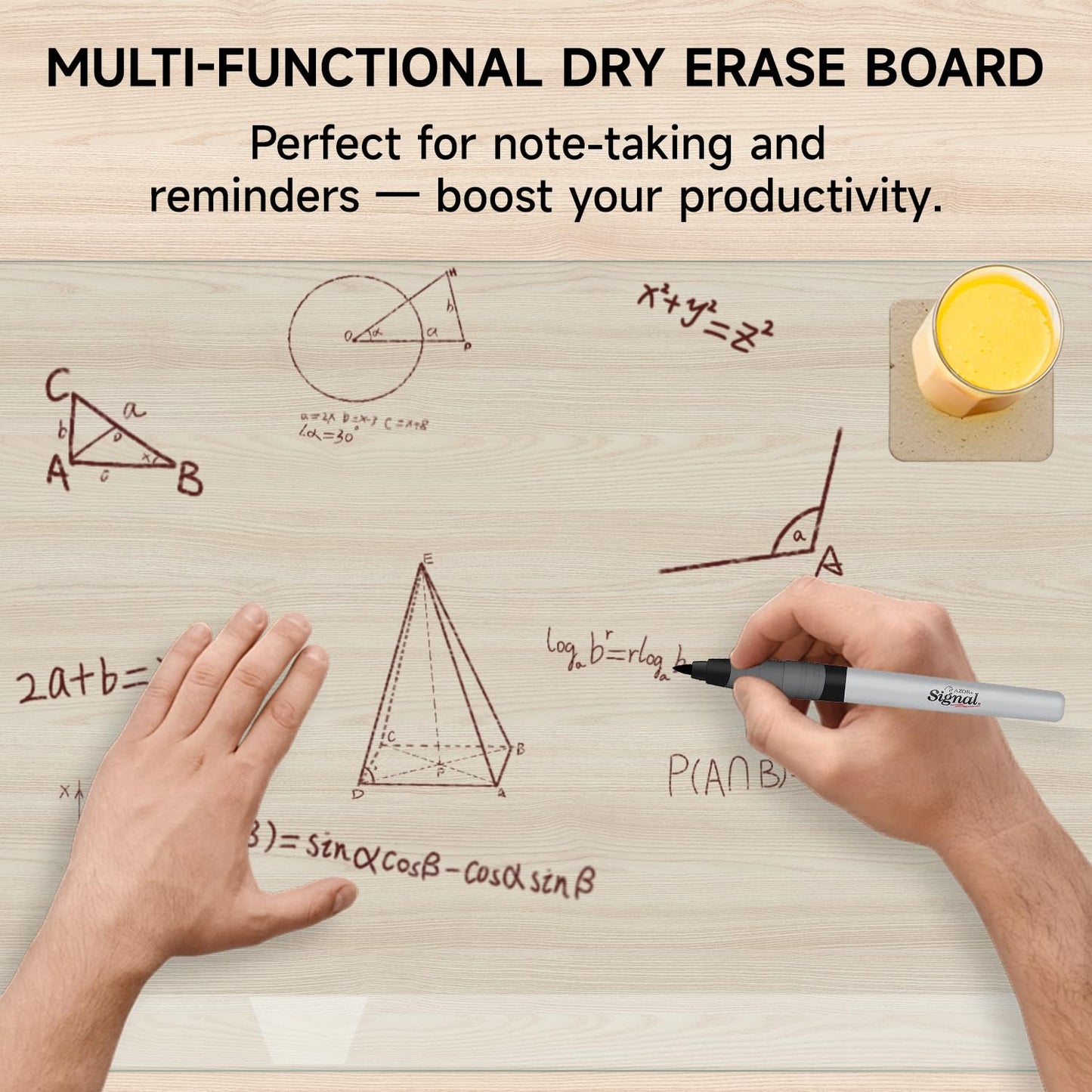 VASUHOME 32" x 20" Premium Tempered Glass Desk Mat with Beveled Edge - Ergonomic Desk Protector, Crystal Clear, Dry Erase Surface, Ideal Table Top Protector for Home & Office
