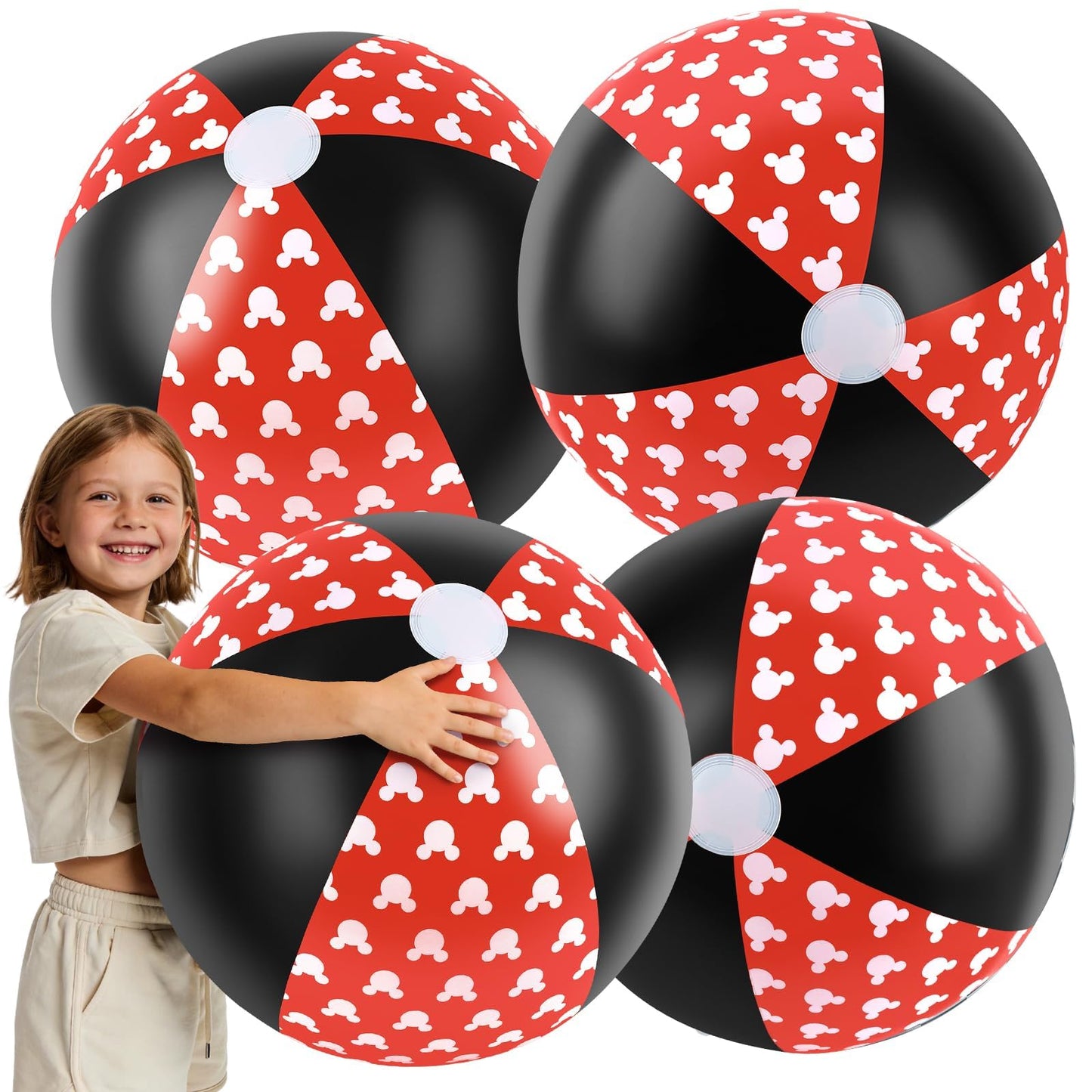 4 Pack 20-Inch Diameter Race Car Themed Beach Balls - Large Inflatable Black and White Checkered Beach Balls for Birthday Party Decorations, Summer Pool and Beach Game, and Bulk Party Favors