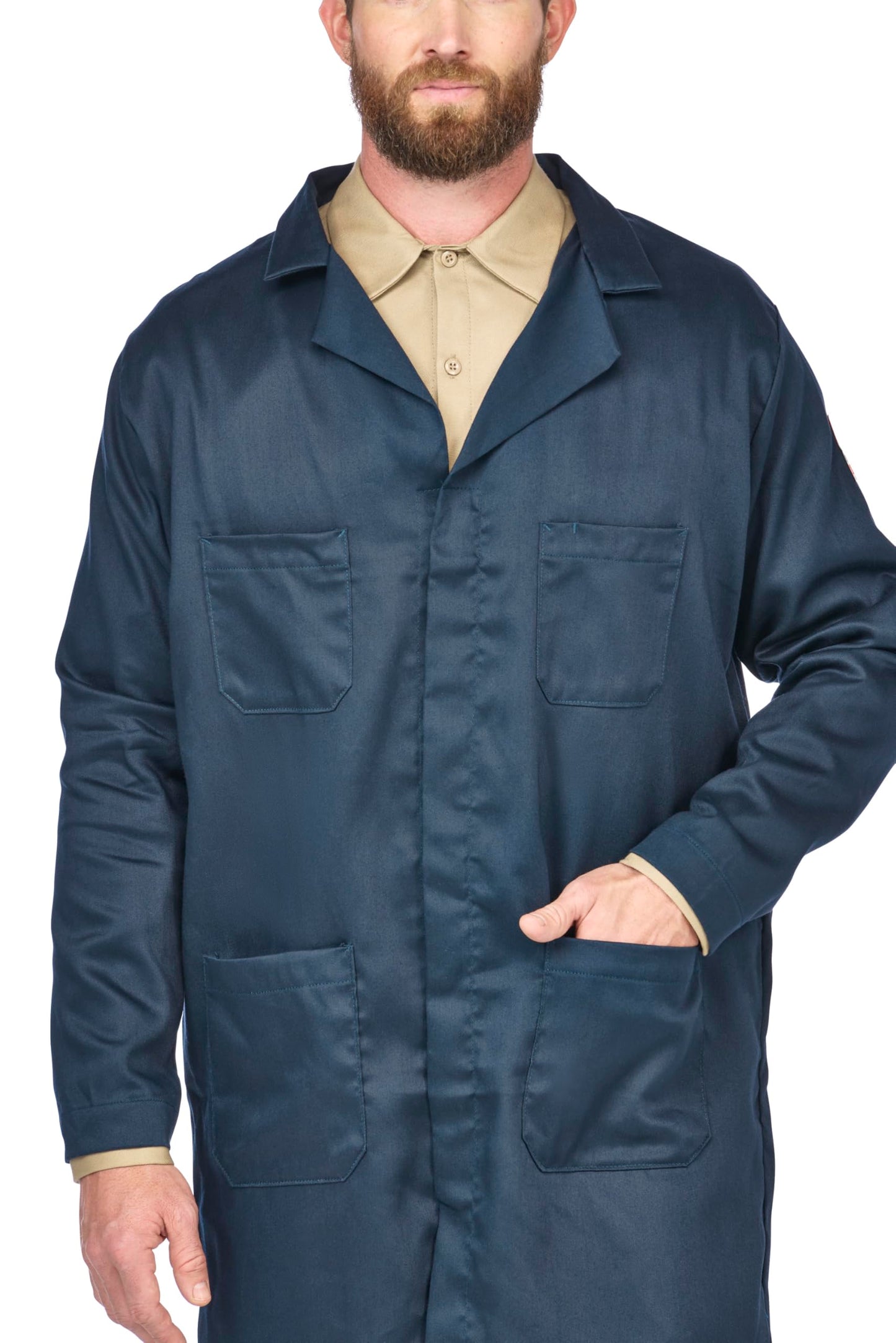Bulwark FR mens Fr Concealed Snap-front medical lab coats, Navy, X-Large US