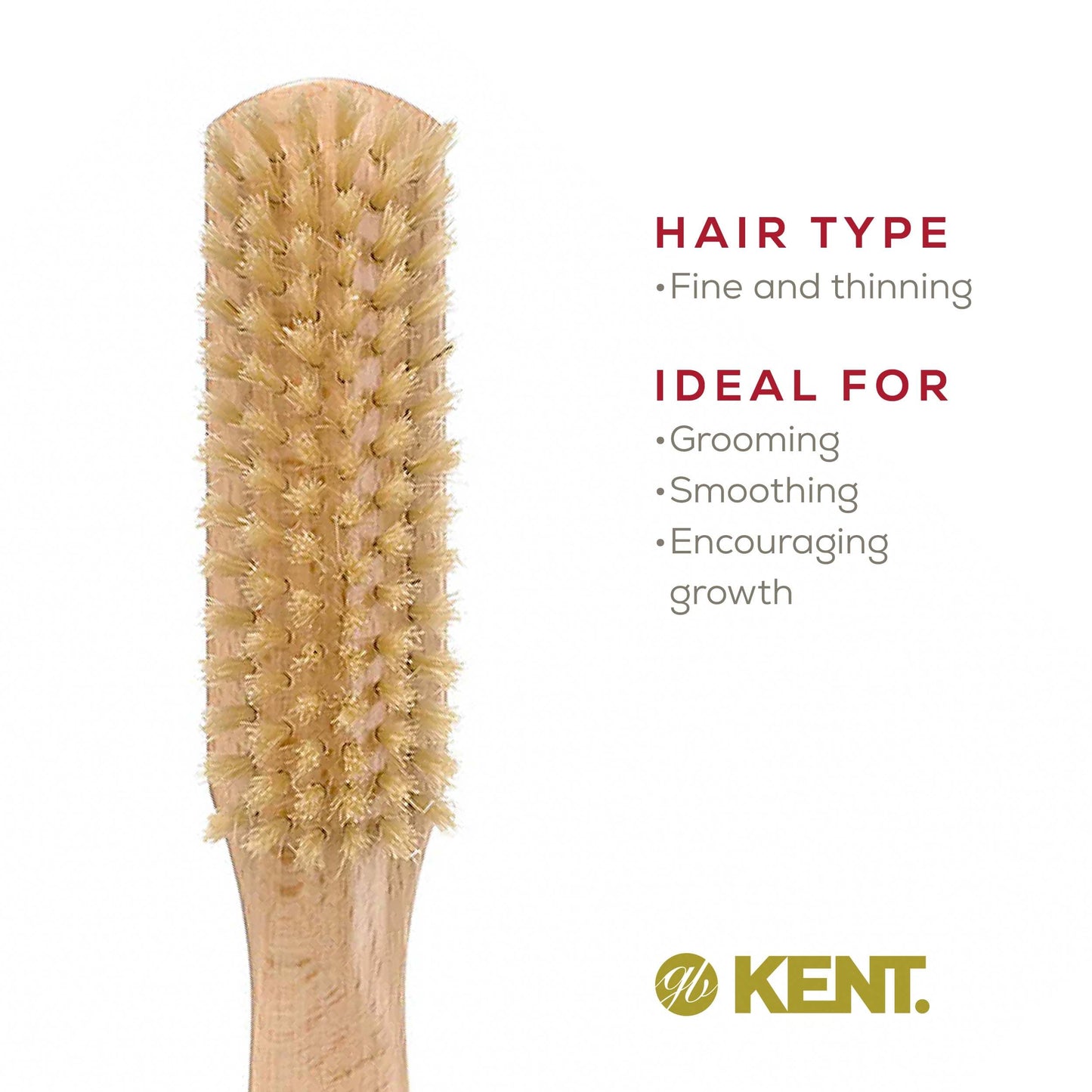Kent LG3 Finest Hair Brushes for Women - Natural Beechwood and Boar Bristle Narrow Hairbrush for Fine or Medium Thickness Hair All Lengths - Dry Brush for Styling, Straightening, and Stimulating Oils