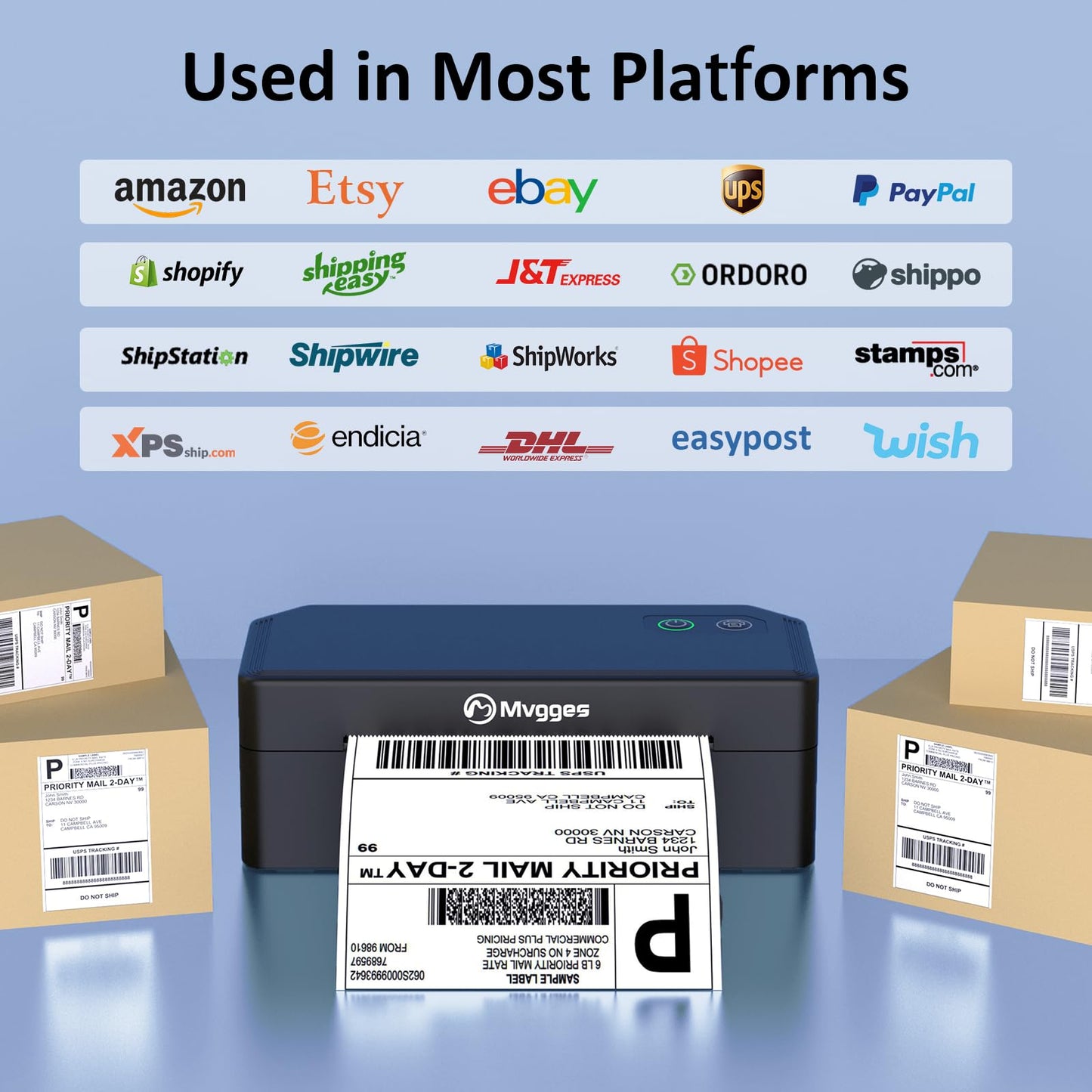 Mvgges Shipping Label Printer,Bluetooth 4x6 Thermal Label Printer for Small Business Office or Home, Compatible with Android, iOS, Windows and Mac, Widely Used for Amazon,Ebay,USPS,Etsy