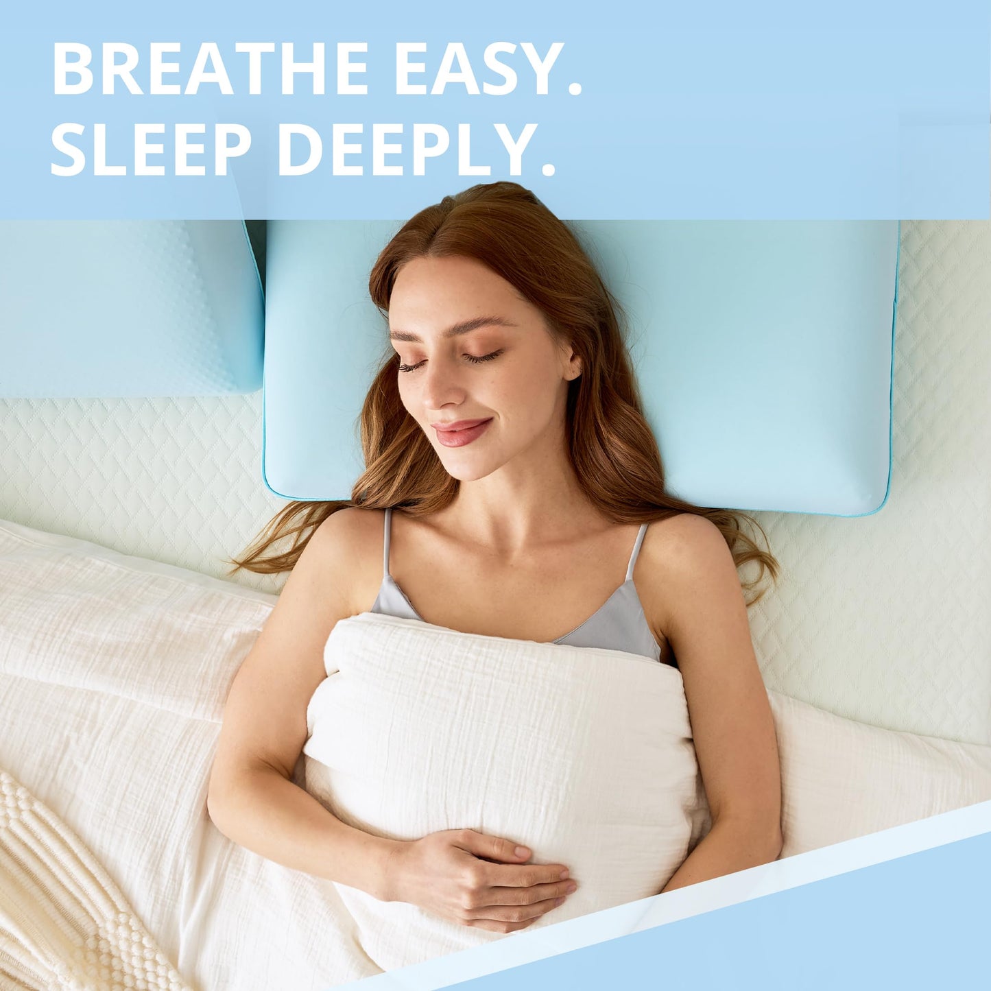 Cooling Pillow for Sleeping, Gel Memory Foam Pillow with Reversible Cover, Neck Support for Side, Back and Stomach Sleepers, Removable & Machine Washable Cover, Bed Pillows for Hot Sleepers, Blue