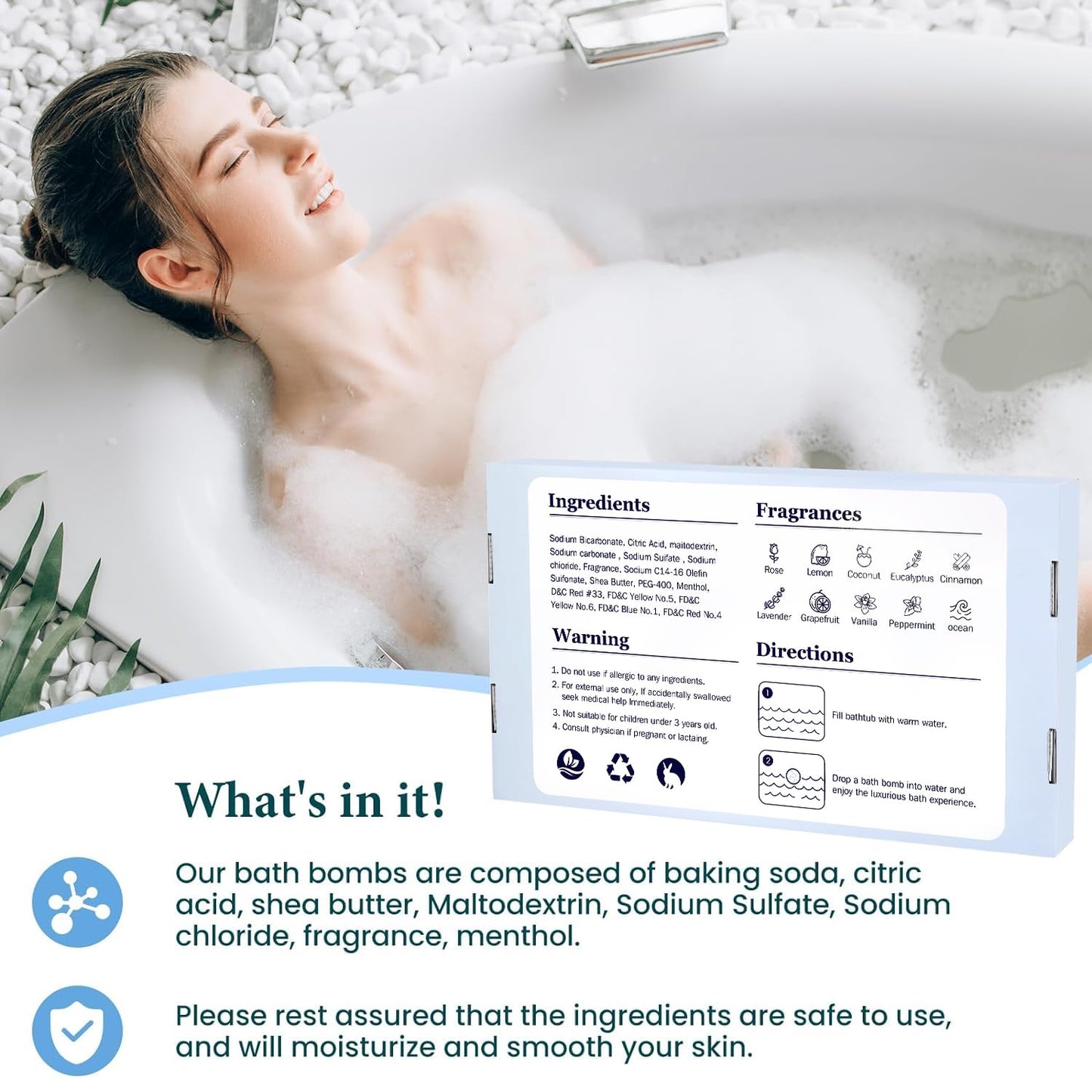 TranquilBliss Bath Bombs Set with 10 Rich Scents, 50 PCS Bath Bombs for Women, Natural Bubble Bath Bombs with Shea Butter & Safe Oil, Ideal for Christmas, Birthday, Valentine's Day Present Giving
