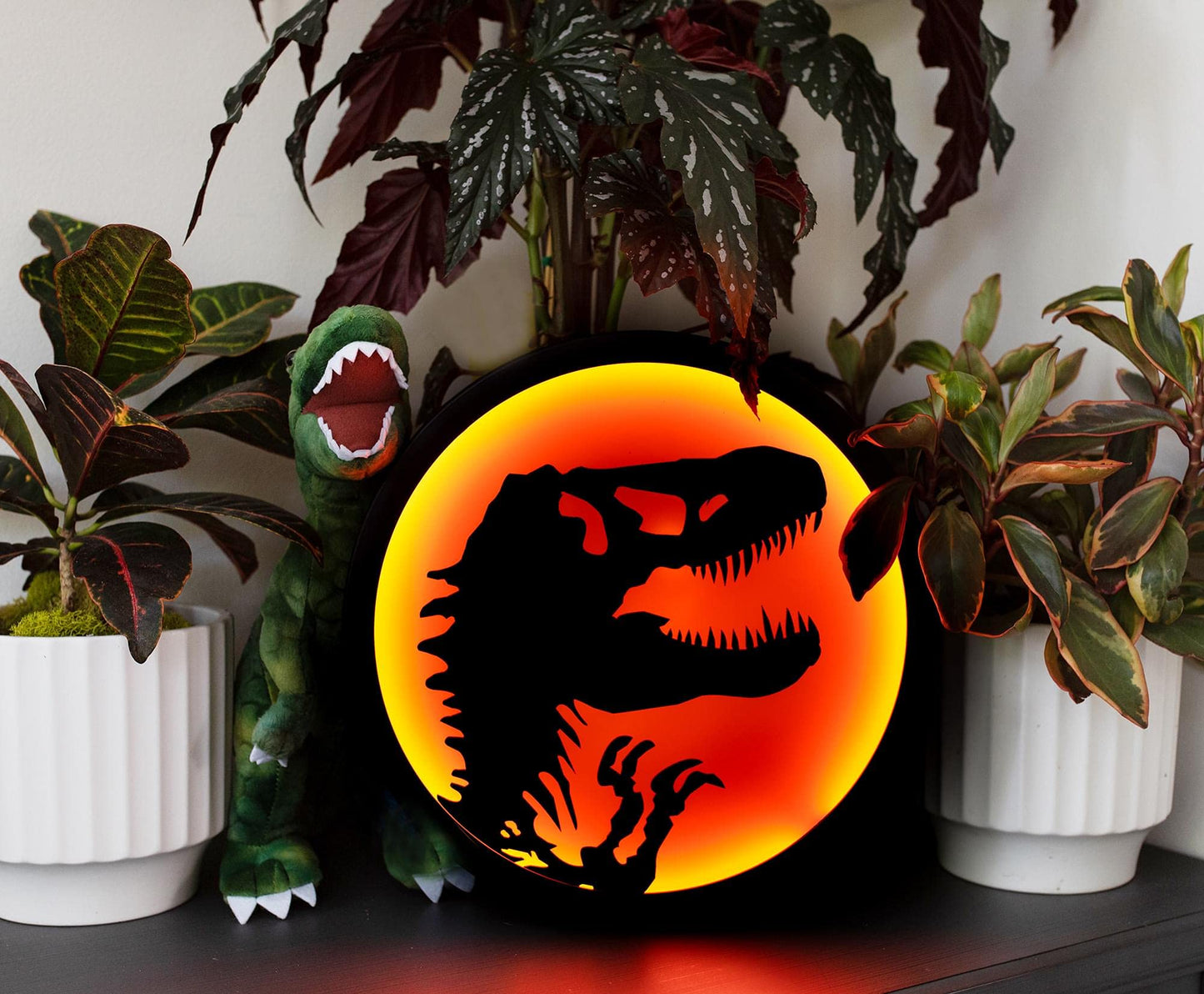 Ukonic Jurassic Park T-Rex Logo LED Wall Light Sign | Ready to Hang Wall Decor Artwork, Trendy Living Room Essentials, Home Decor Accent | Dinosaur Toys, Gifts and Collectibles | 12 Inches Tall