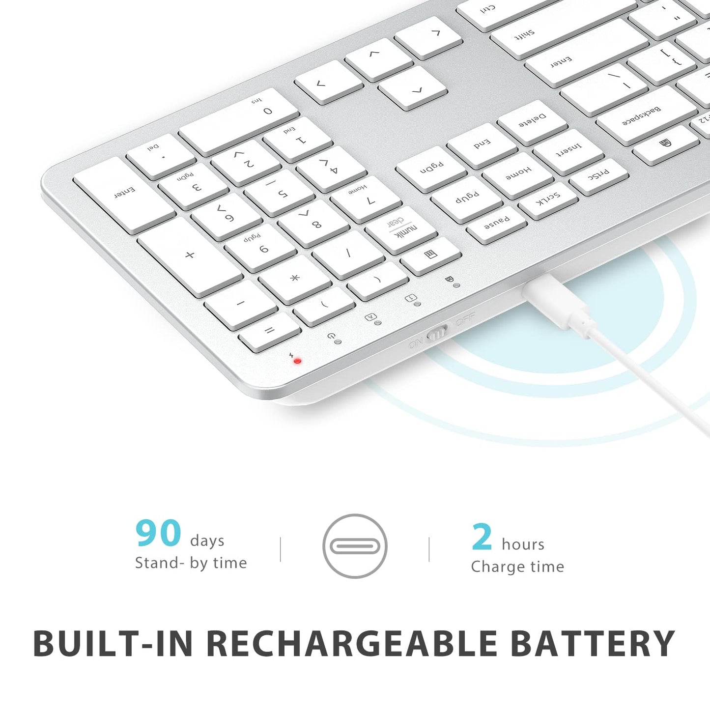 iClever Wireless Keyboard and Mouse, GK08 Wireless Keyboard Mouse Combo, Ergonomic, Quiet, Full Size Design with Number Pad, 2.4G Connection Slim Mac Keyboard and Mouse for Windows Mac OS Computer