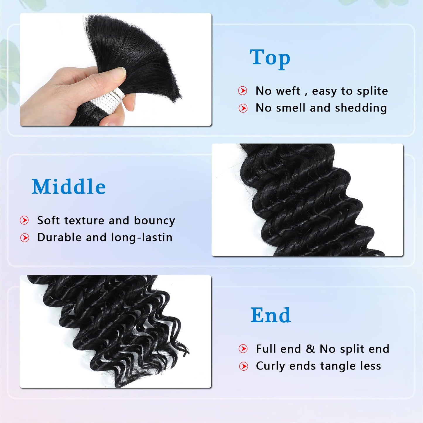 Coolbeeza Human Braiding Hair 22 Inch Deep Water Wave Bulk Human Hair for Braiding 12A Brazilian Virgin Curly Hair for Boho Braids Wet and Wavy No Weft 2 Bundles 100g Hair Extensions