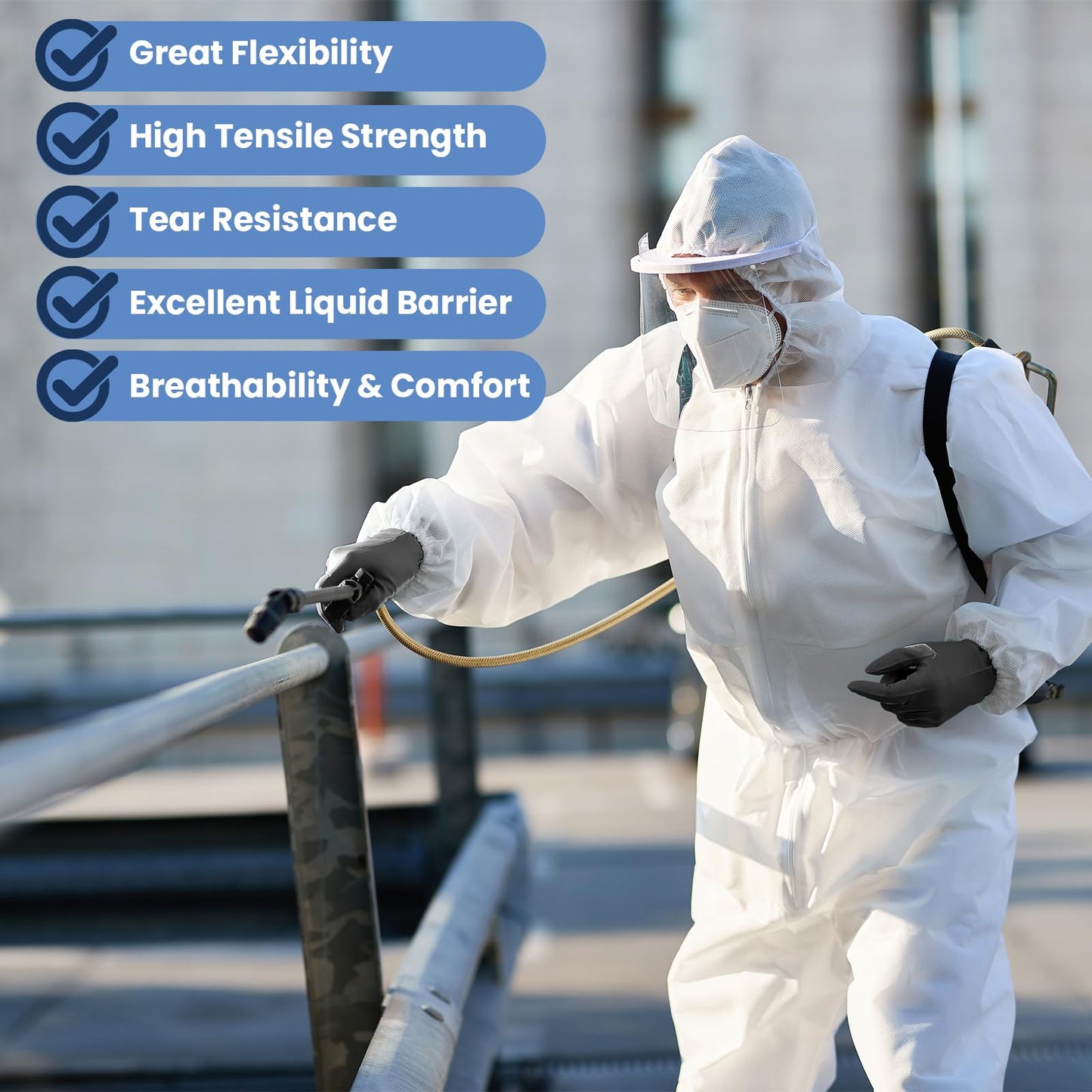 ETERNA Hazmat Suits- 5 Pack Disposable Protective Coveralls with Shoe Covers for Men & Women, PE & PPSB Hazmat Suits Shield from Dirt, Dust, Paint (Large)