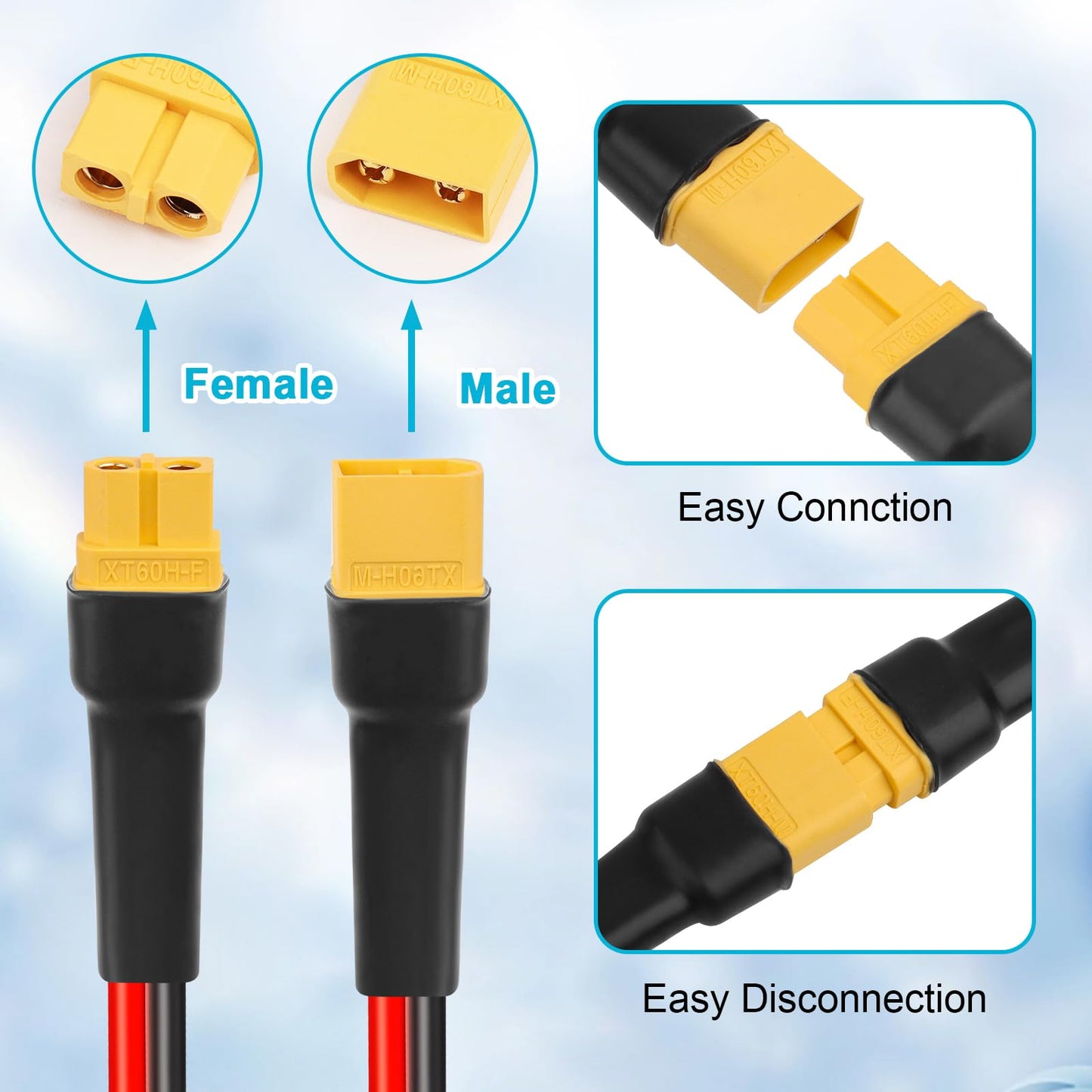 10AWG 50FT XT60 Extension Cable 2 3 5 10 15 20 25 30 35 40 50 75 100FT XT60 Female to Male Connector for Portable Power Station Solar Panel RC Battery