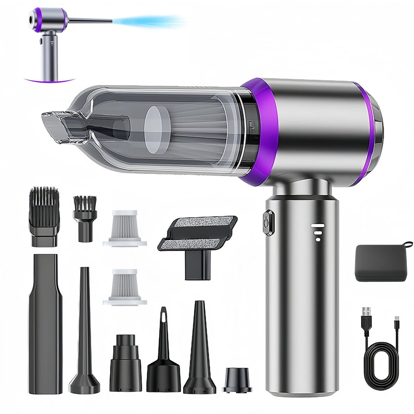 LYCVVVGS Handheld Car Vacuum Cleaner, 21000PA Rechargeable High Power Cordless Mini Car Vacuum Cleaner and Blower 2-in-1 with 3 Gear, Vacuum with Brushless Motor for Car, Home, Office, PC