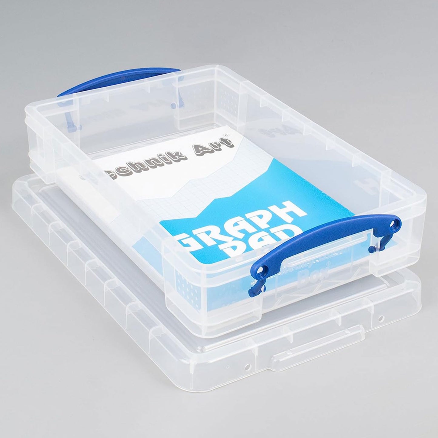 Really Useful Box 4 Liter Plastic Stackable Storage Container w/Snap Lid & Built-In Clip Lock Handles for Home & Office Organization, Clear (4 Pack)
