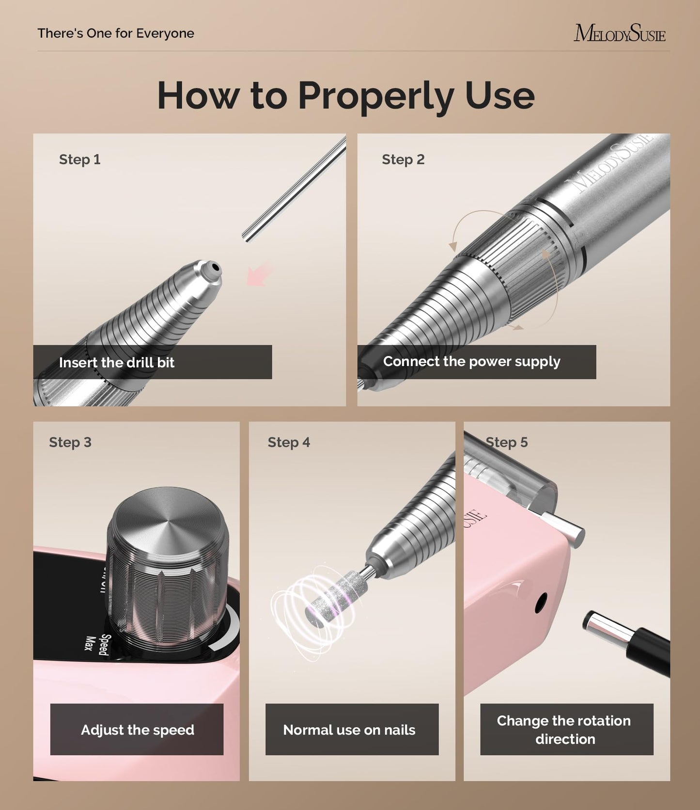 MelodySusie Professional Nail Drill 30000RPM, SC320D Rechargeable Electric Nail Drill Machine, Cordless Nail E File for Acrylic Gel Nails, 8pcs Nail Drill Bits 106pcs Sanding Bands, Selene Pink