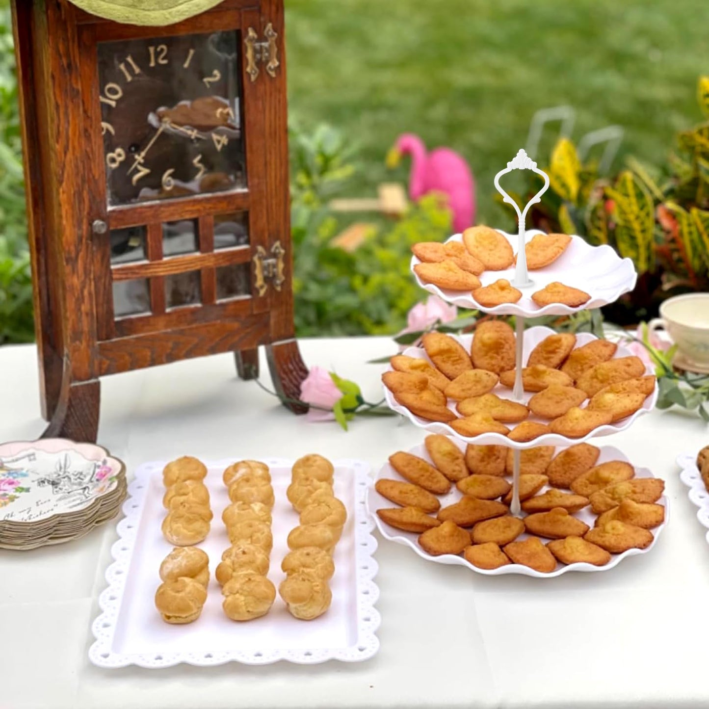 7 Pcs Dessert Table Stand Set 2 Pcs 3-Tier Plastic Cupcake Stands 1 Pc Metal White Cake Stand for Party Cookie Tray Rack Serving Tray Display Tower for Wedding Baby Shower