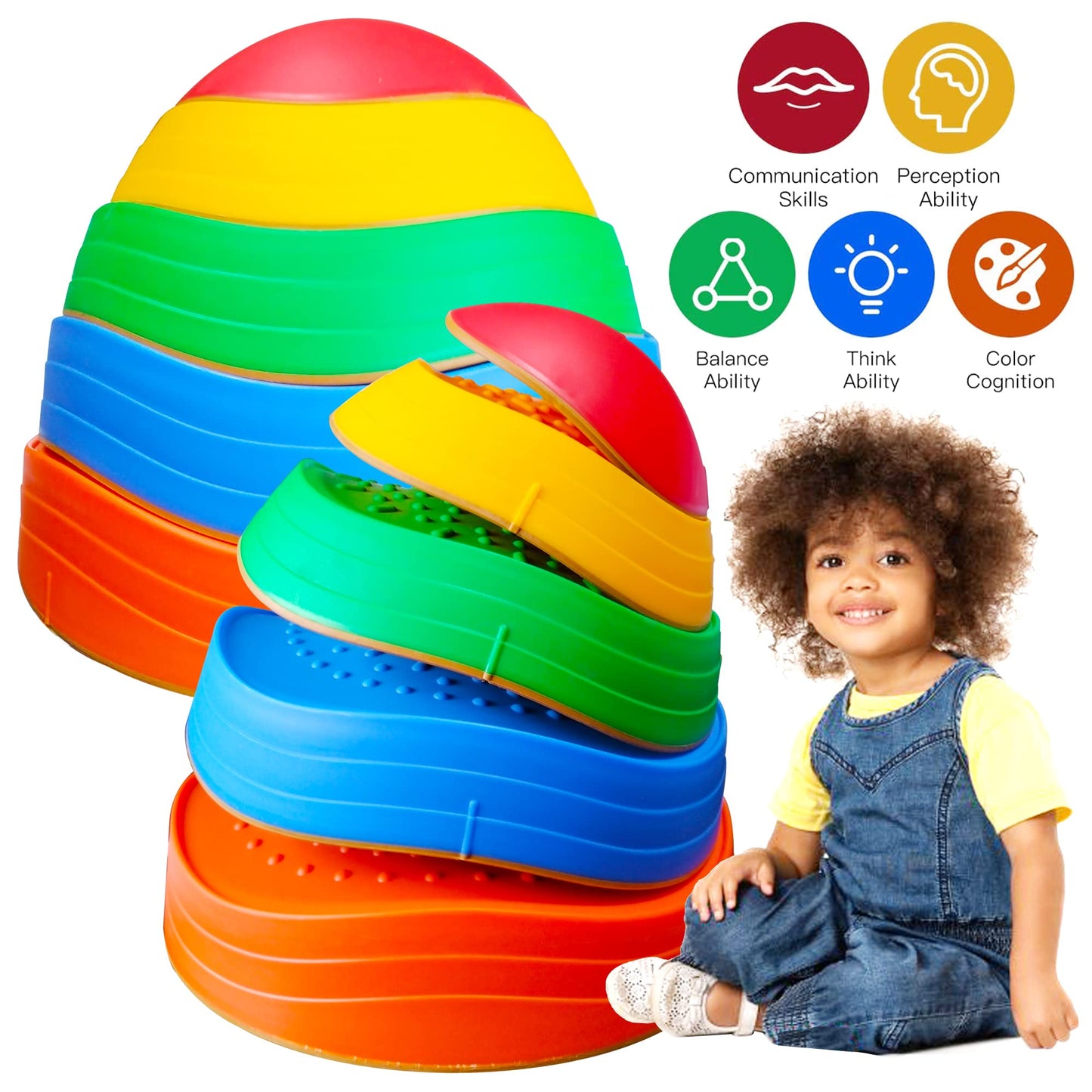 10 PCS Balance Stepping Stones for Kids, Obstacle Course Play Outdoor Backyard Activities Equipment Helps Build Children's Coordination and Confidence, Non-slip Surface and Edging
