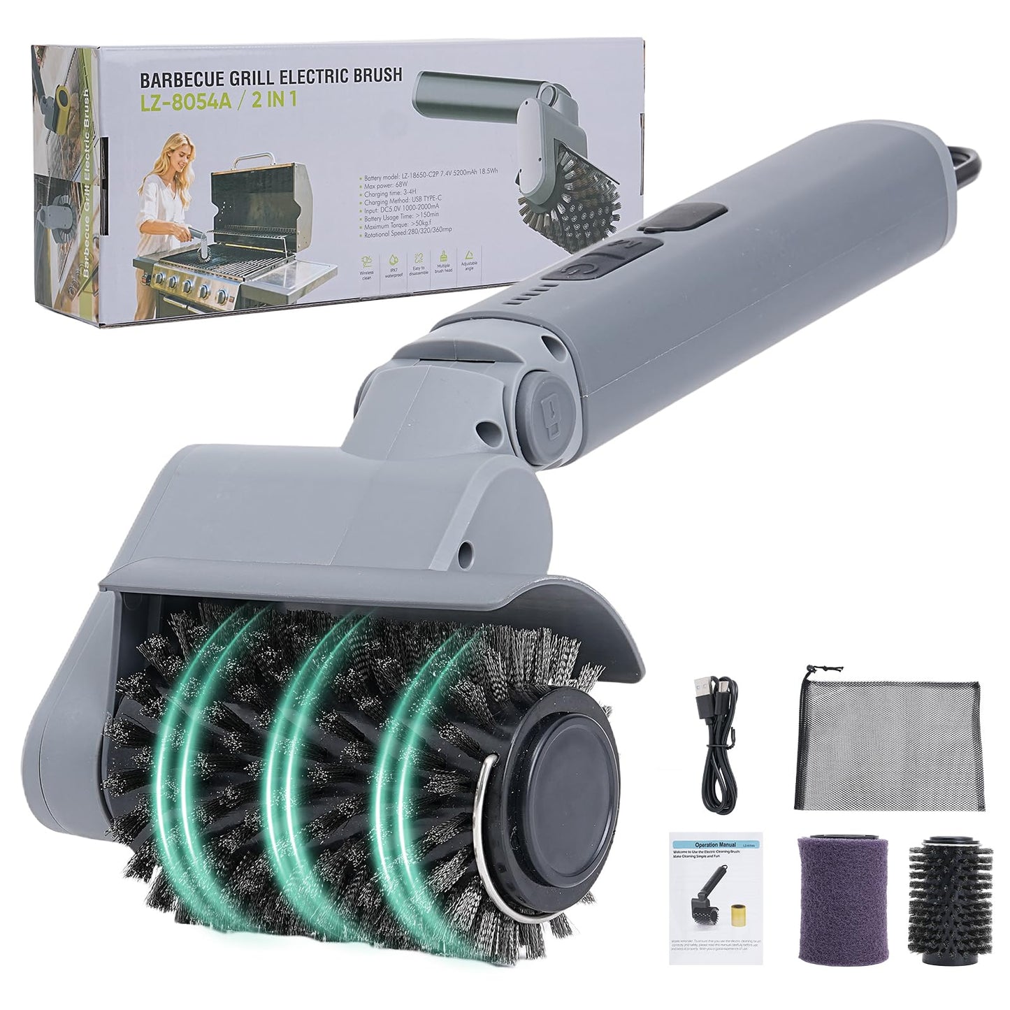 Reindeer Tools 2026 Upgraded Electric Grill Brush, Stainless Steel BBQ Cleaner, 410 RPM High Torque Power Scrubber, 90-Min Runtime, Hot Grill Safe for Gas, Charcoal & Cast Iron Grates