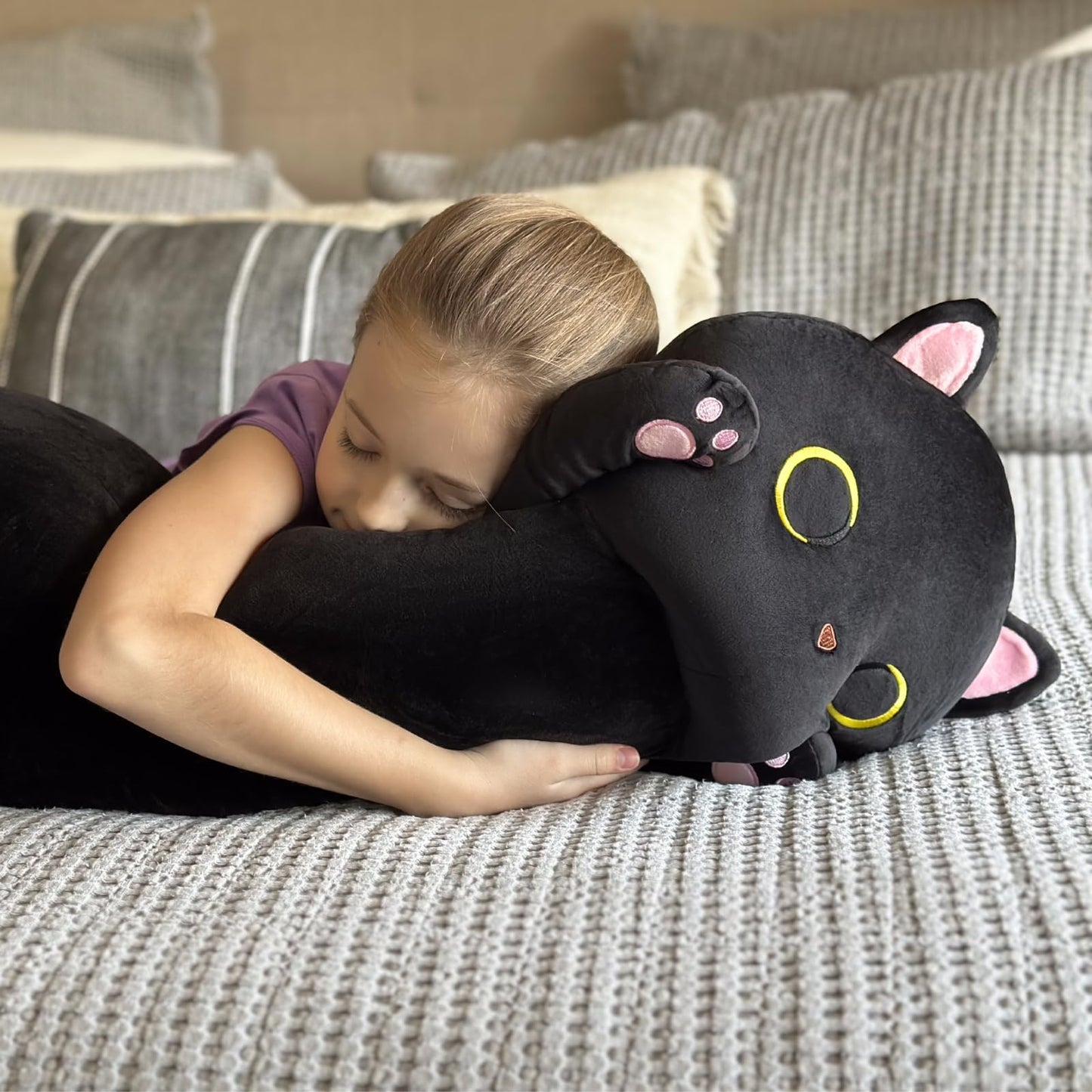 MaoGoLan Long Cat Pillow for Kids, 44'' Big Cat Stuffed Animal for Adults, Long Cat Body Pillow for Girl,Large Kitten Plush Throw Pillow Doll Big Plush Toys