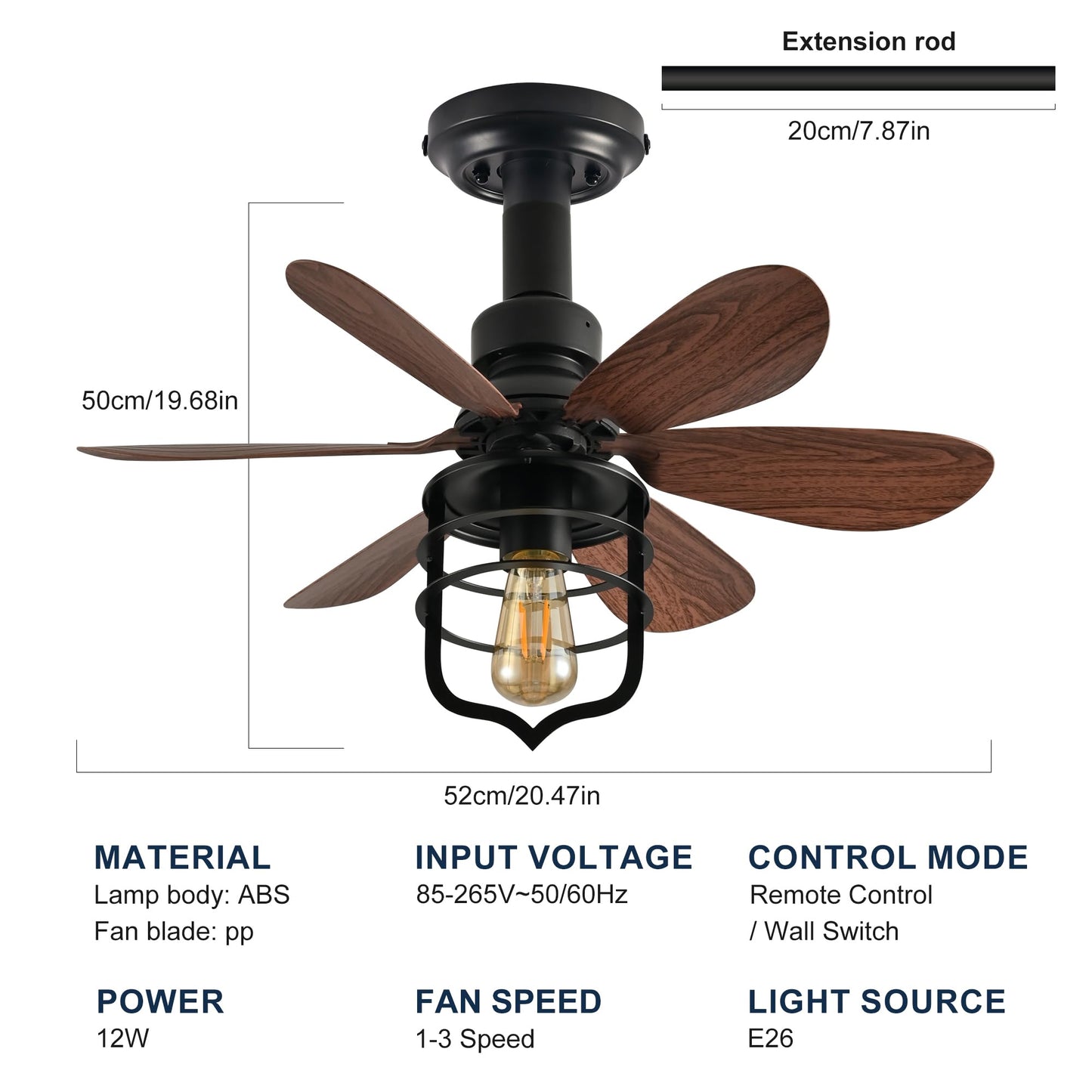 Garwarm 20IN Ceiling Fans with Lights, Socket Fan Light with Remote, Screw in Ceiling Fan in Light Socket Small Ceiling Fan for Garage,Bedroom, Kitchen, Living Room(Bulb not Included)